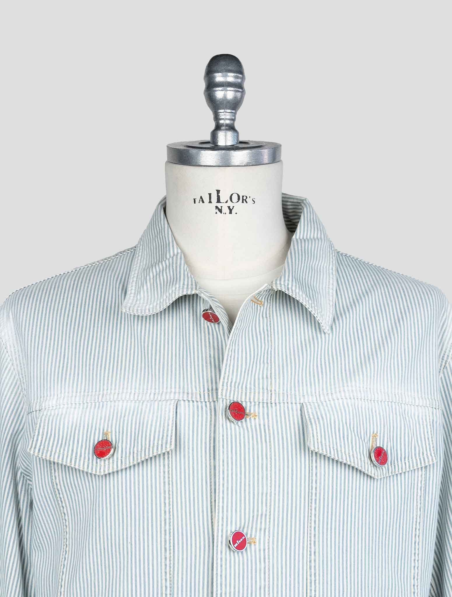 Kiton Light Blue White Cotton Ea Coat
