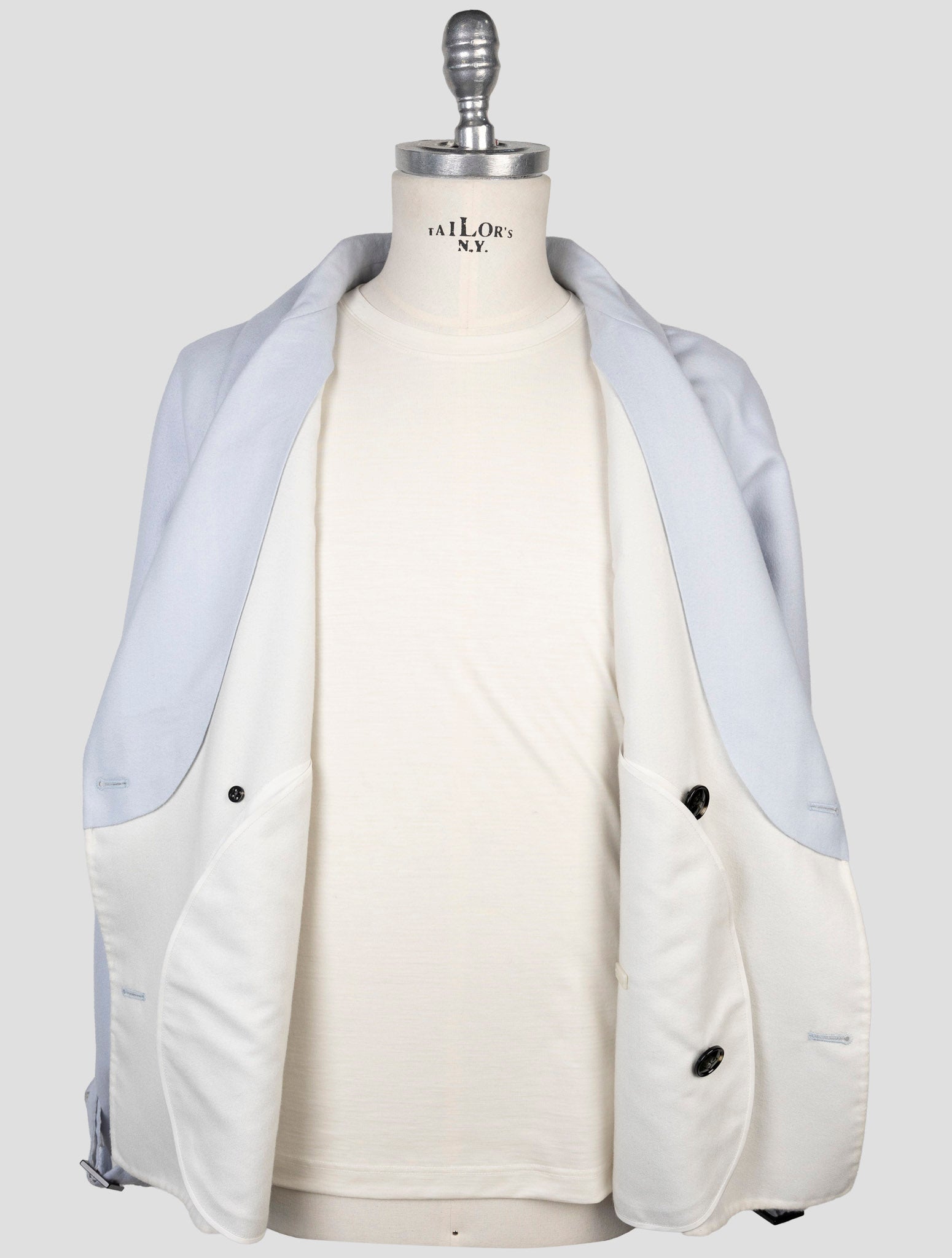 Kiton Light Blue Cashmere Silk Coat
