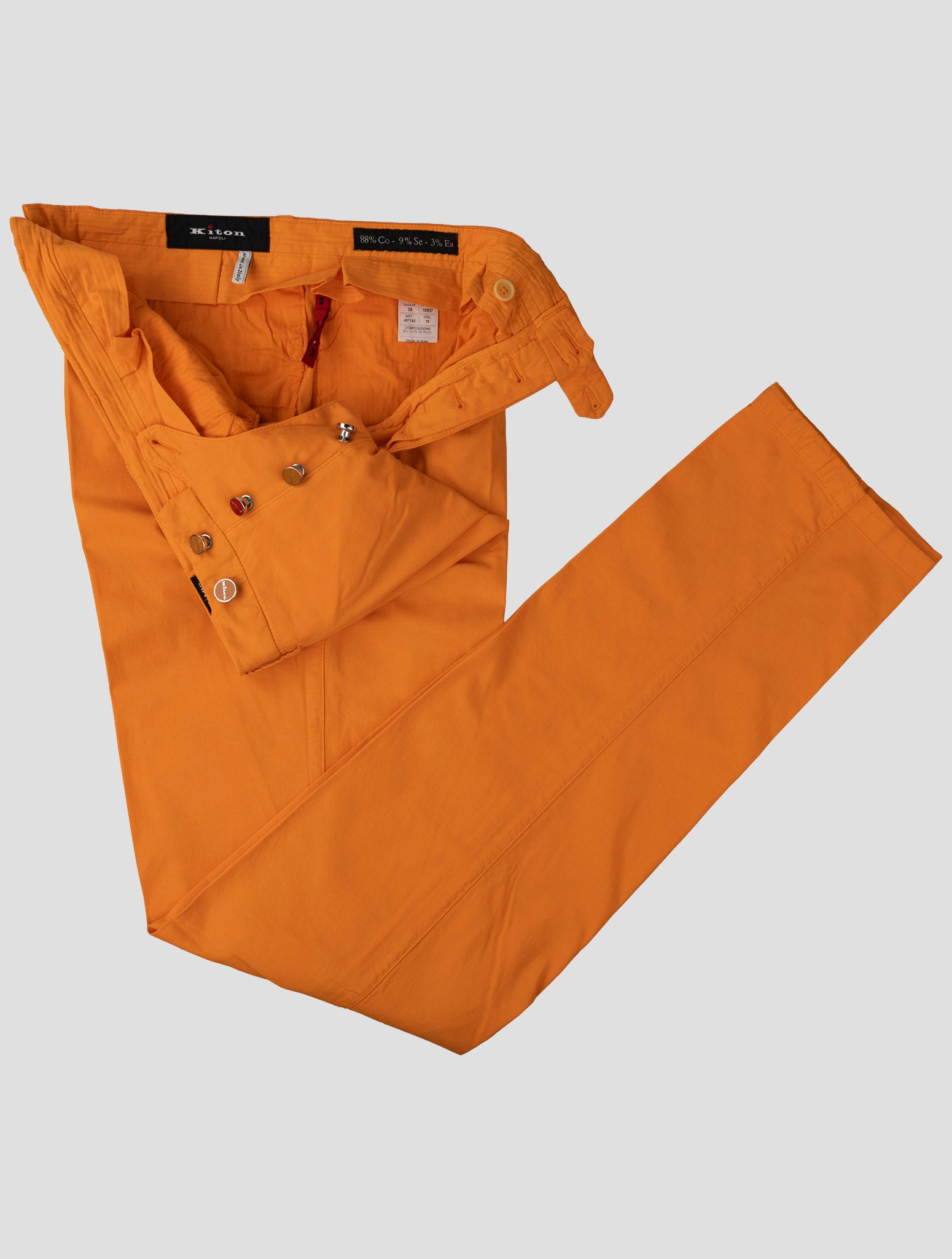 Kiton Orange Cotton Silk Ea Pants