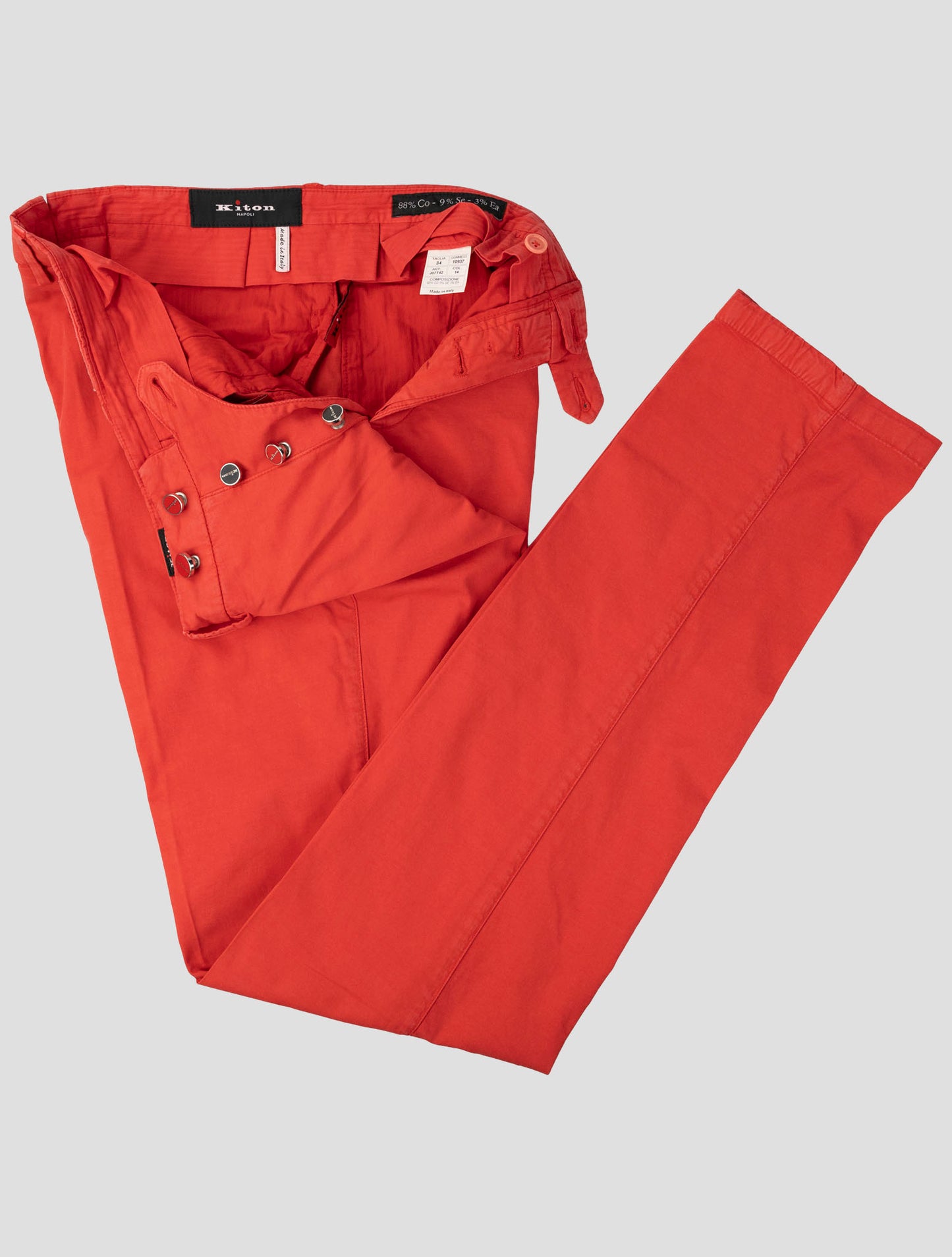 Kiton Red Cotton Silk Ea Pants