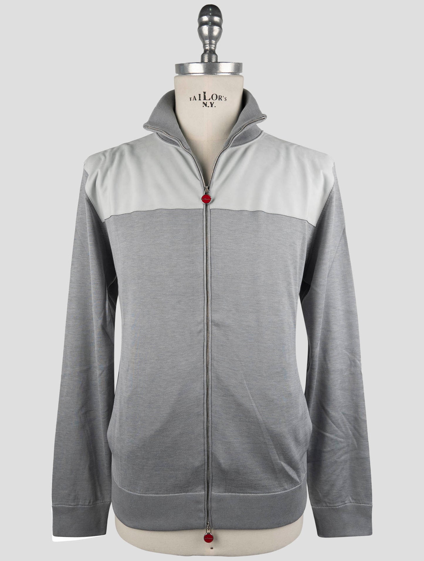 Kiton Gray Silk Cotton Sweater Full Zip