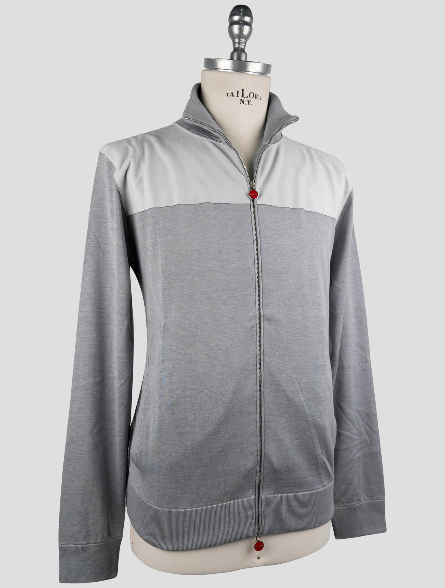 Kiton Gray Silk Cotton Sweater Full Zip