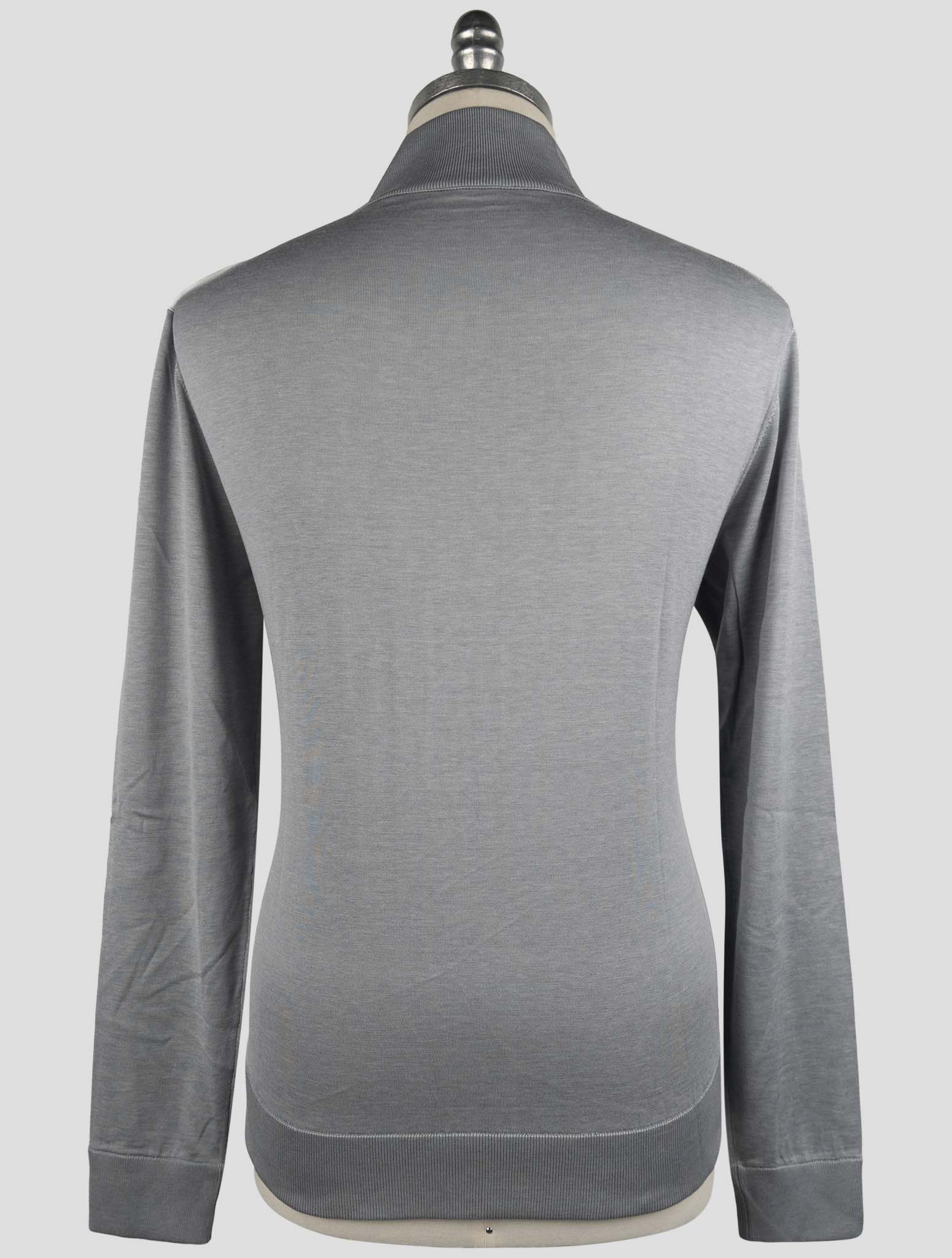Kiton Gray Silk Cotton Sweater Full Zip