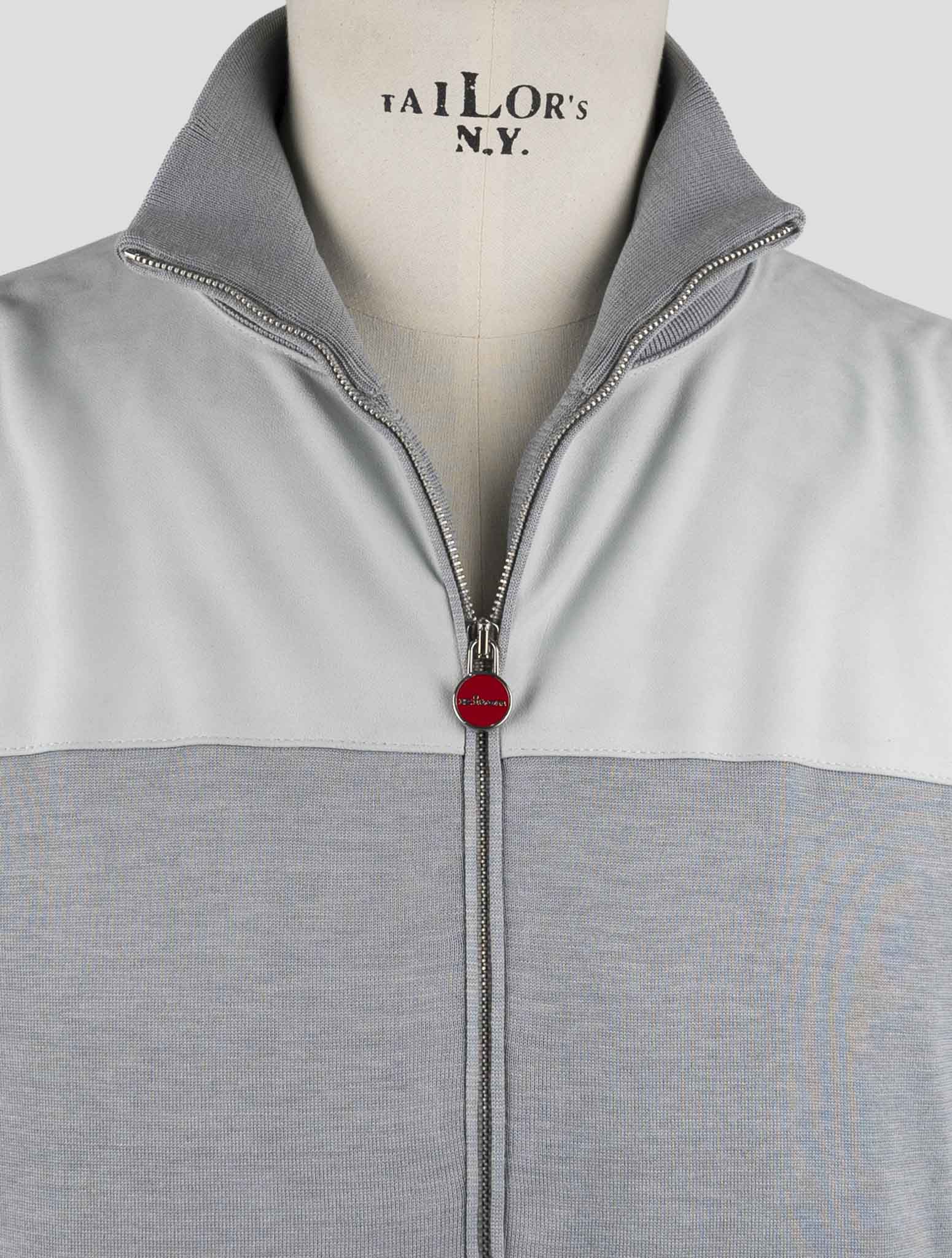 Kiton Gray Silk Cotton Sweater Full Zip