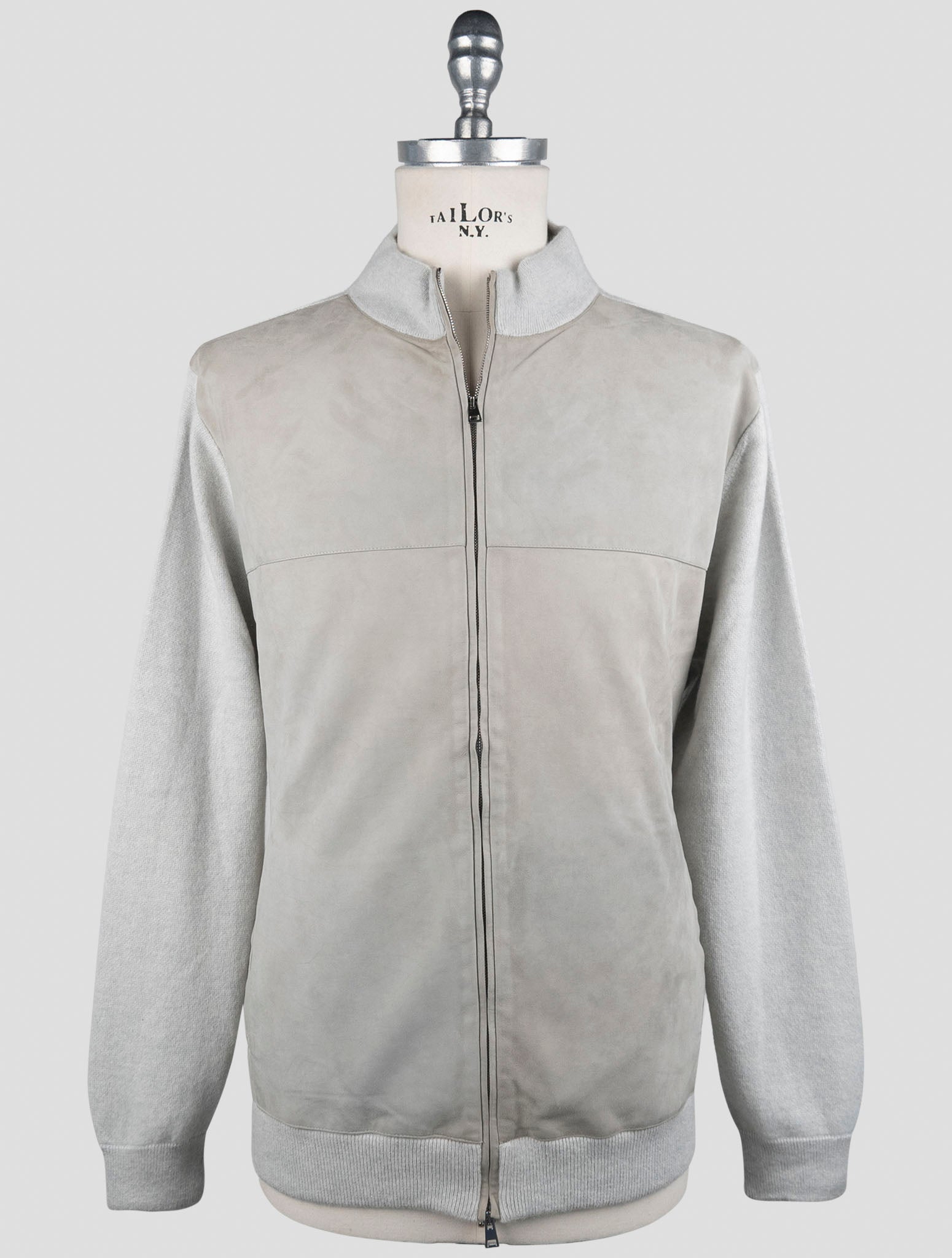 Kiton Gray Leather Suede Cashmere Coat