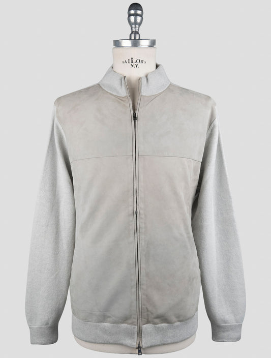 Kiton Gray Leather Suede Cashmere Coat