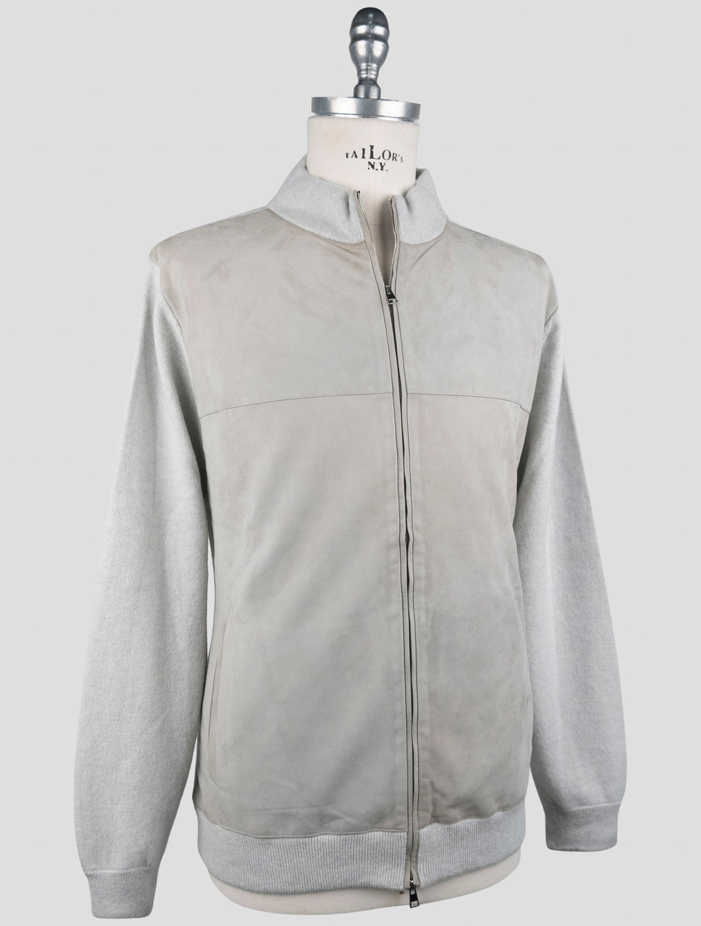 Kiton Gray Leather Suede Cashmere Coat