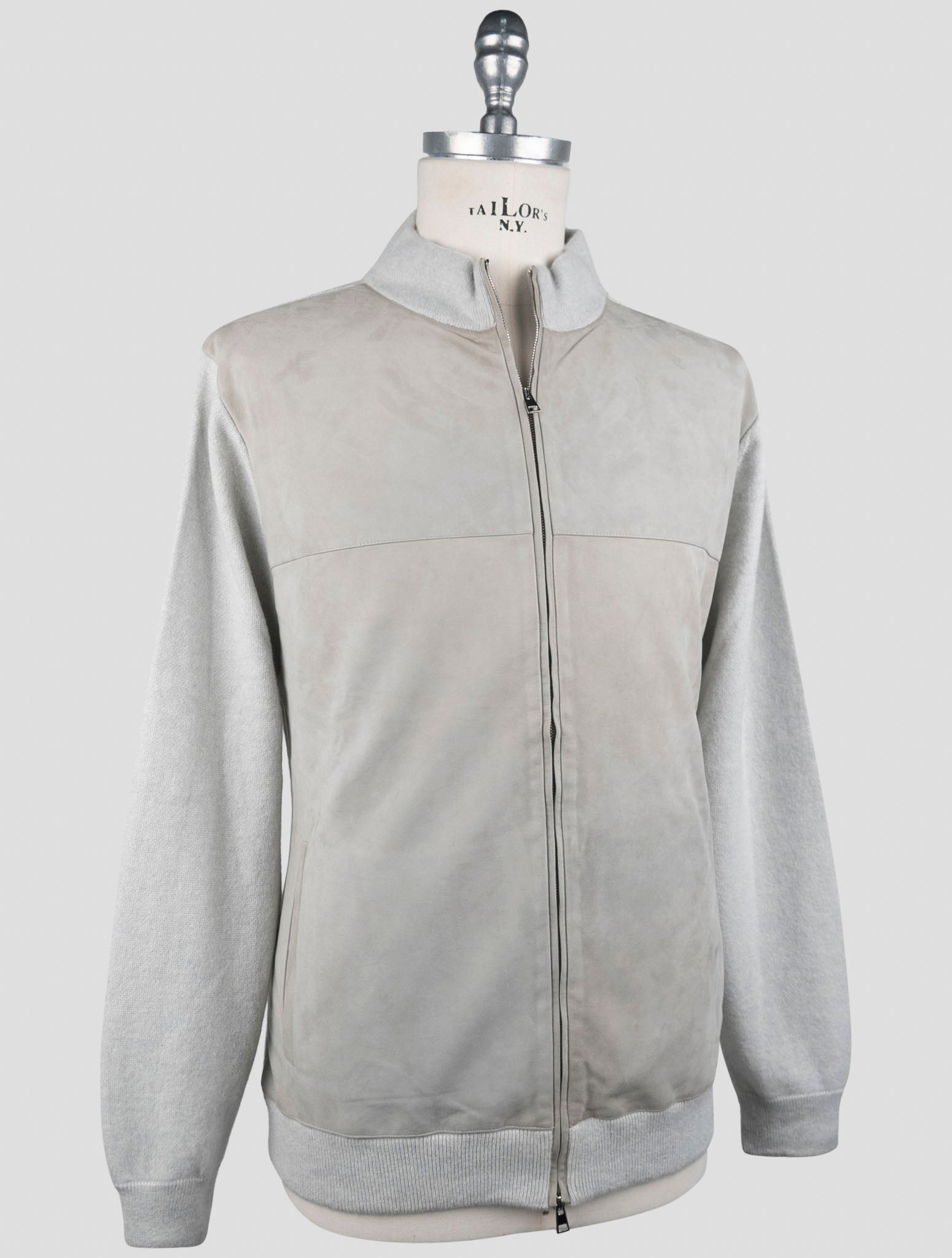 Kiton Gray Leather Suede Cashmere Coat
