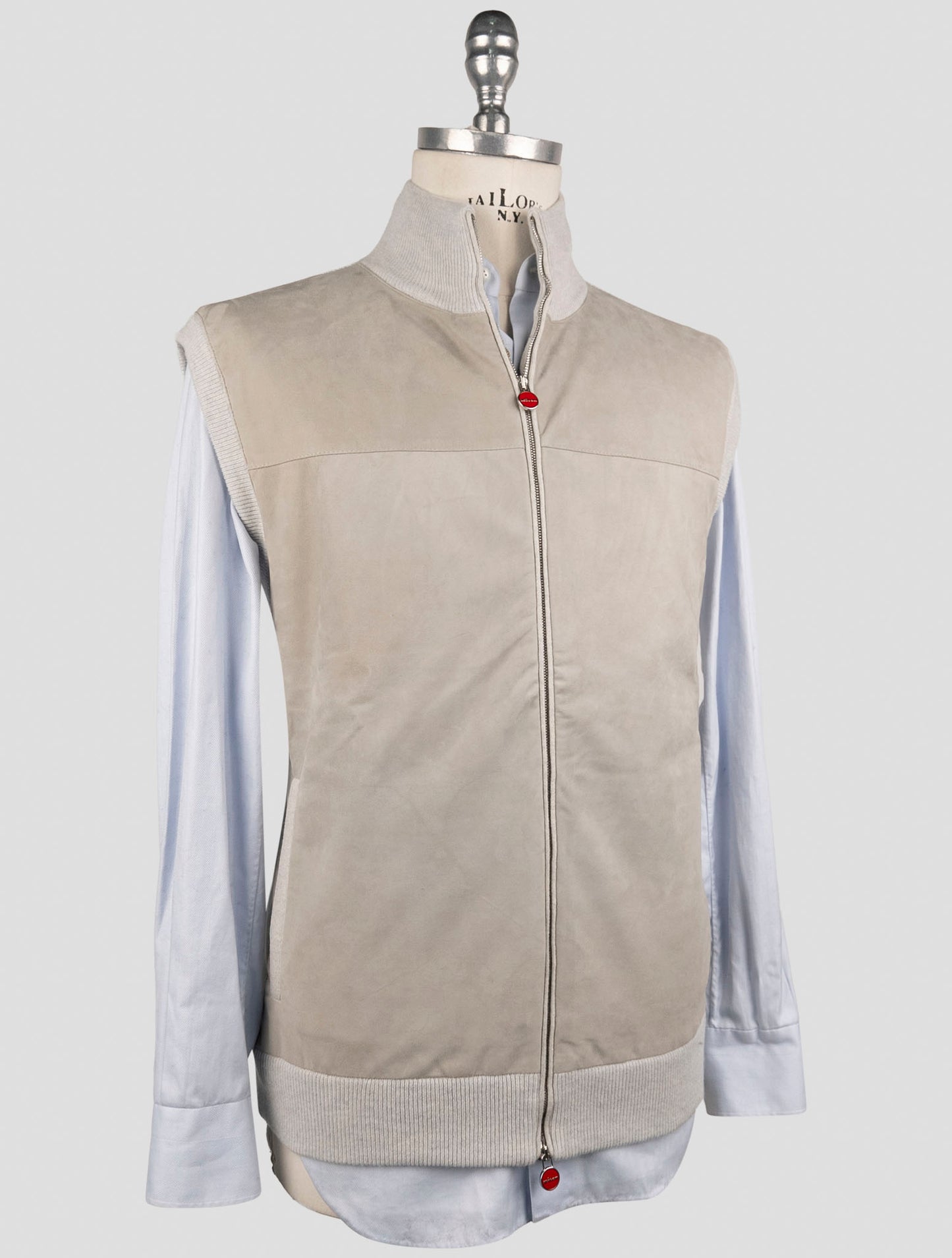 Kiton Gray Leather Suede Cashmere Coat