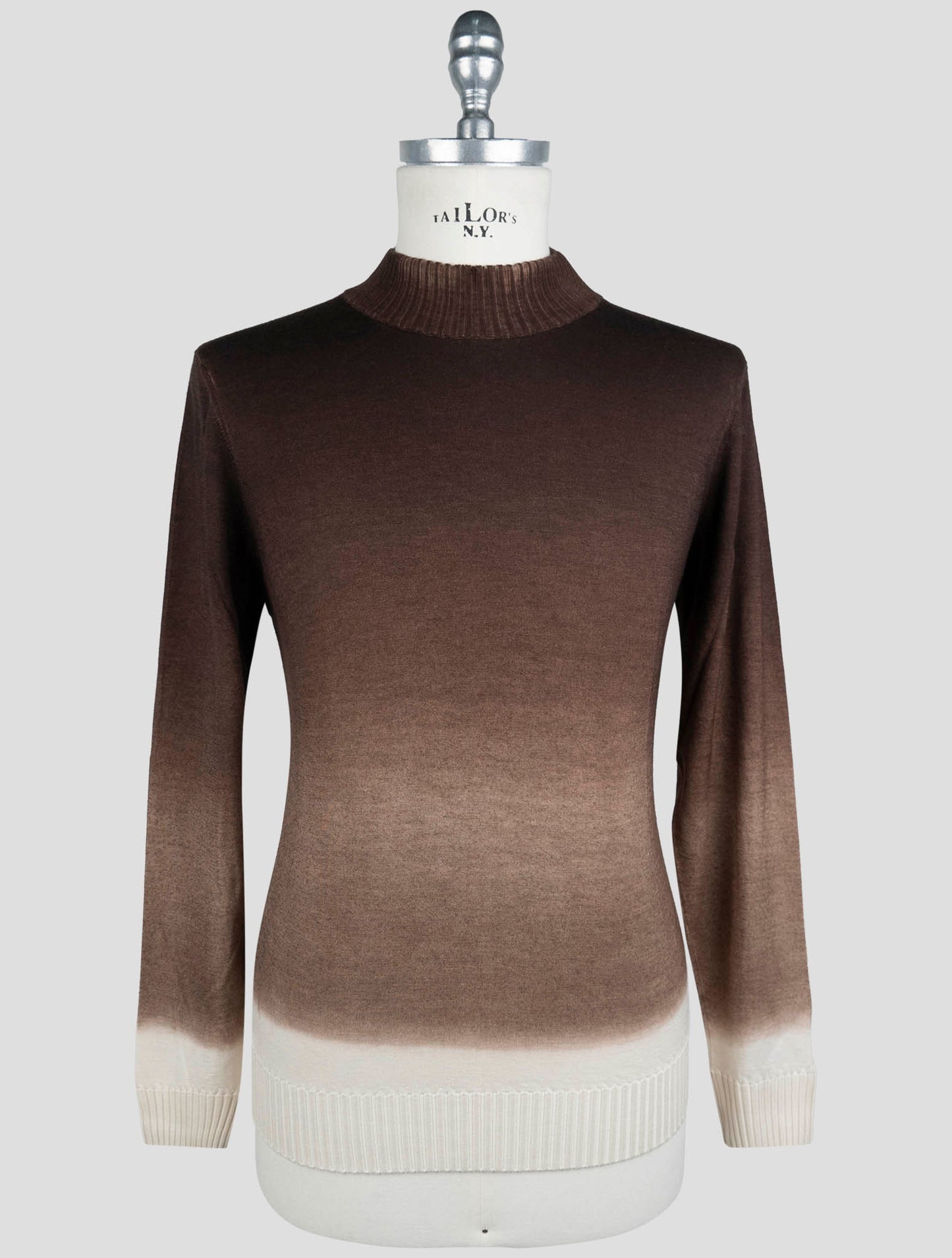 Kiton White Brown Cashmere Silk Sweater Crewneck