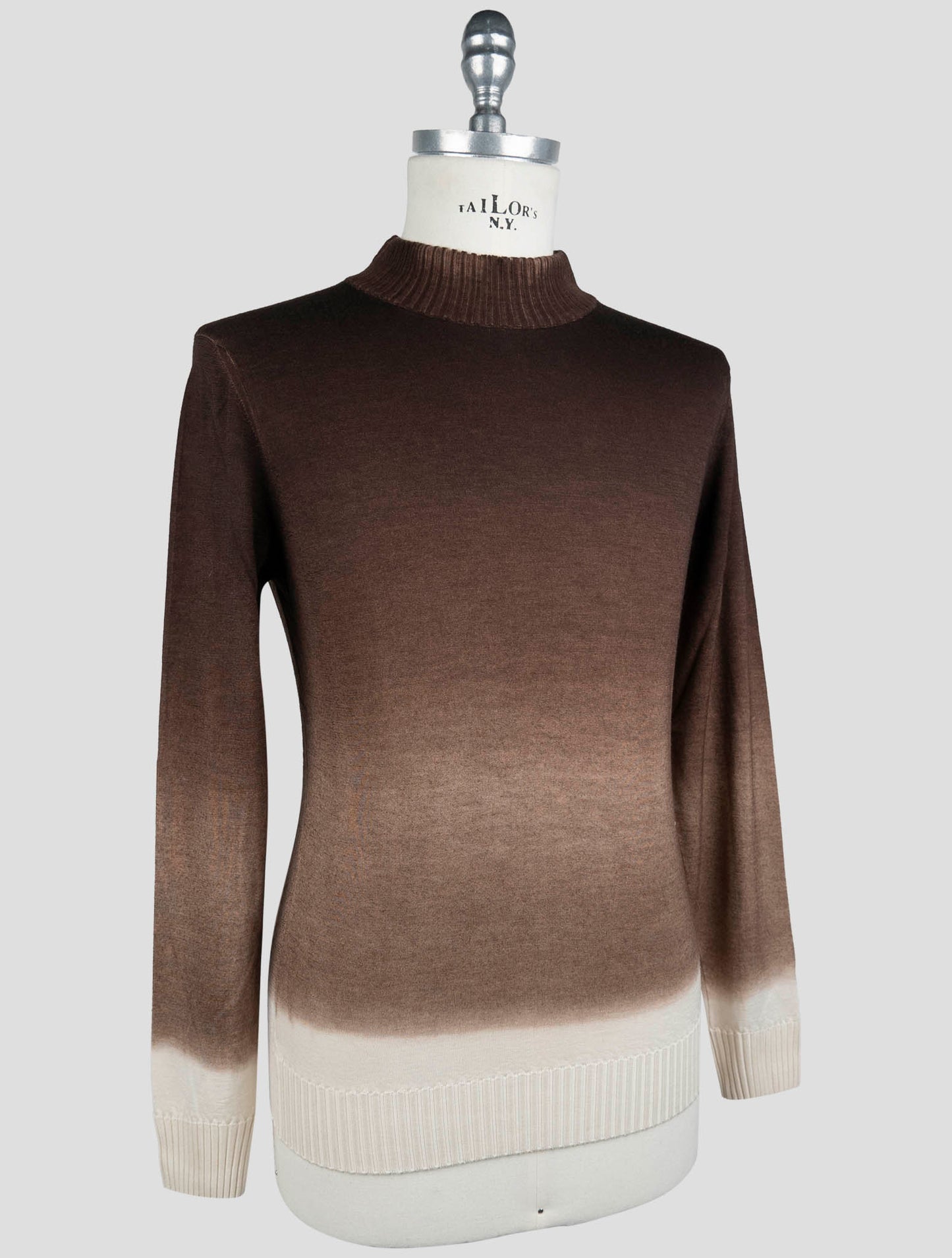 Kiton White Brown Cashmere Silk Sweater Crewneck