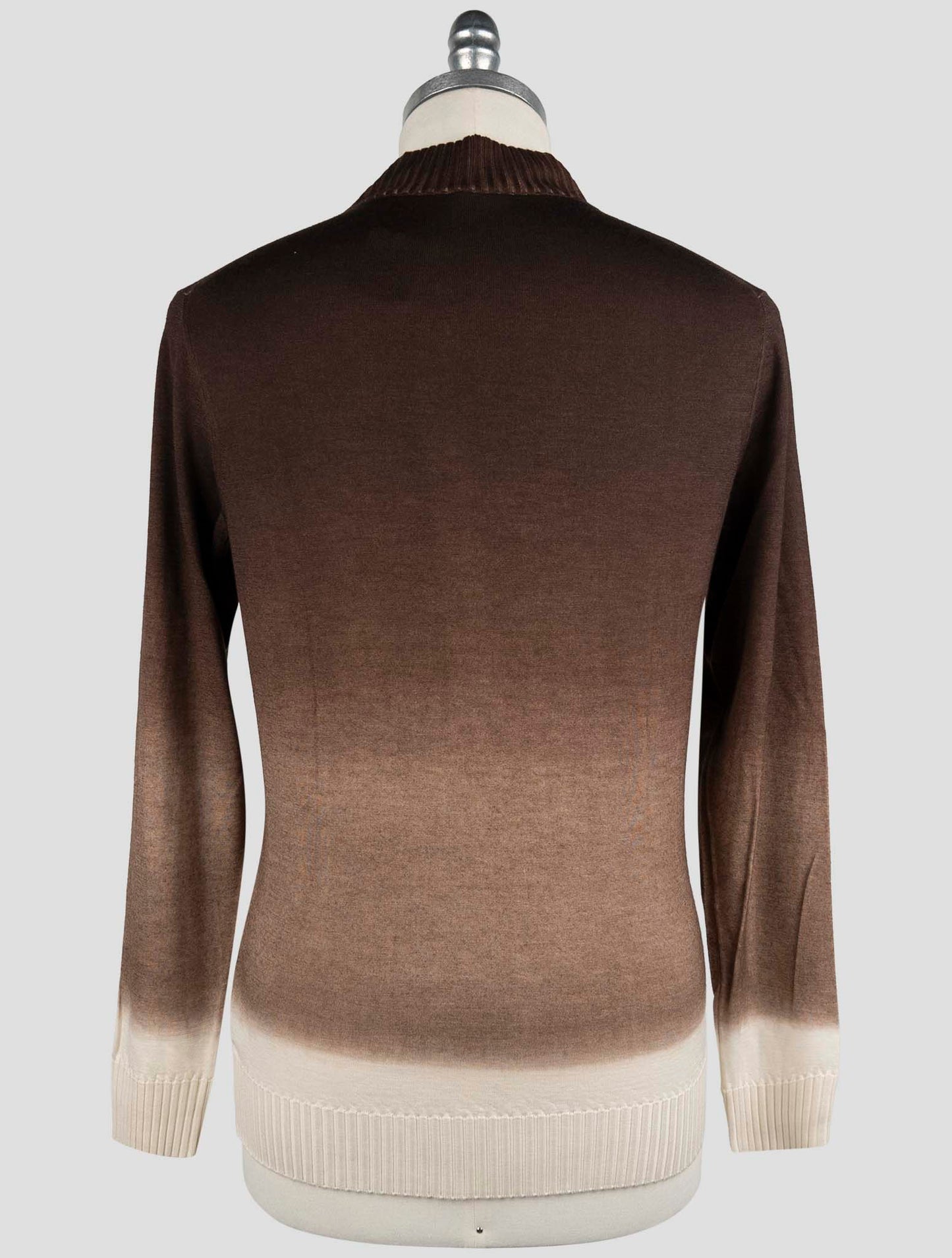 Kiton White Brown Cashmere Silk Sweater Crewneck