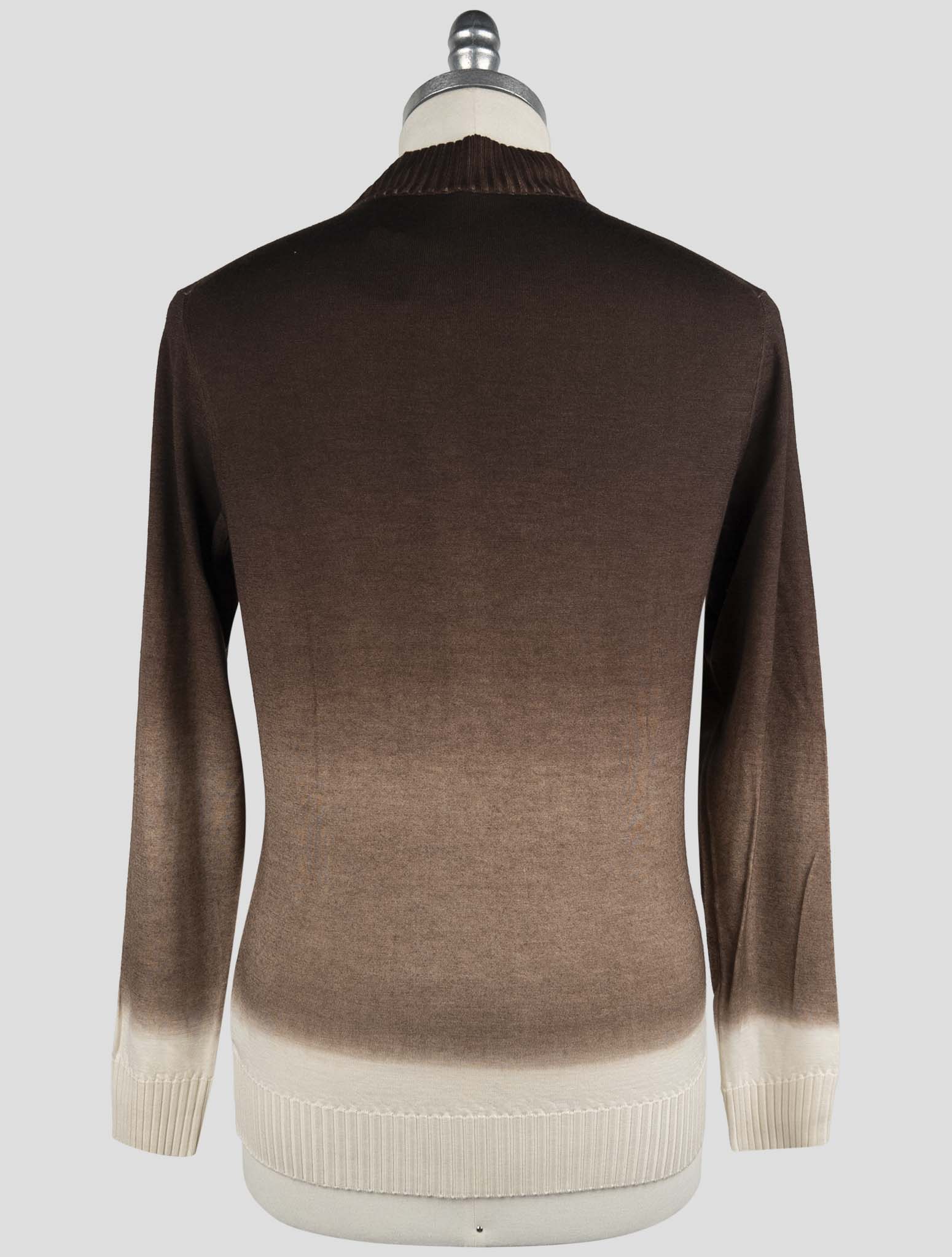 Kiton White Brown Cashmere Silk Sweater Crewneck