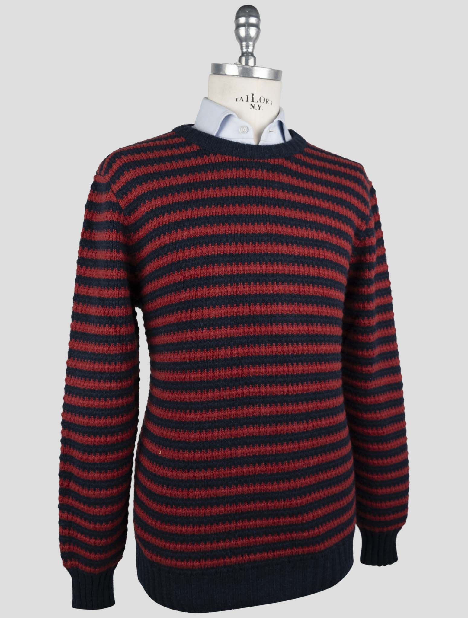 Kiton Blue Red Cashmere Sweater Crewneck