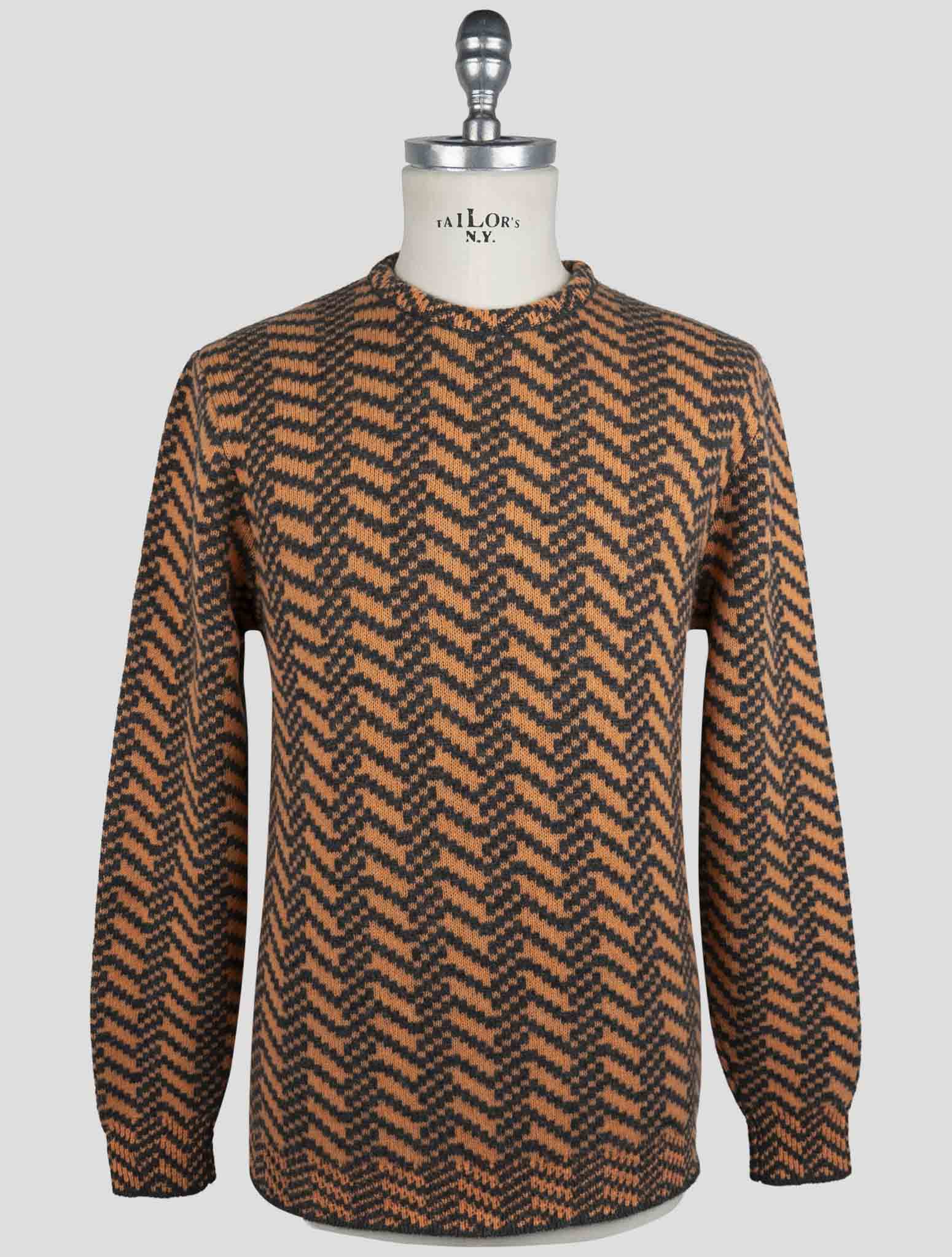 Kiton Orange Gray Cashmere Sweater Crewneck