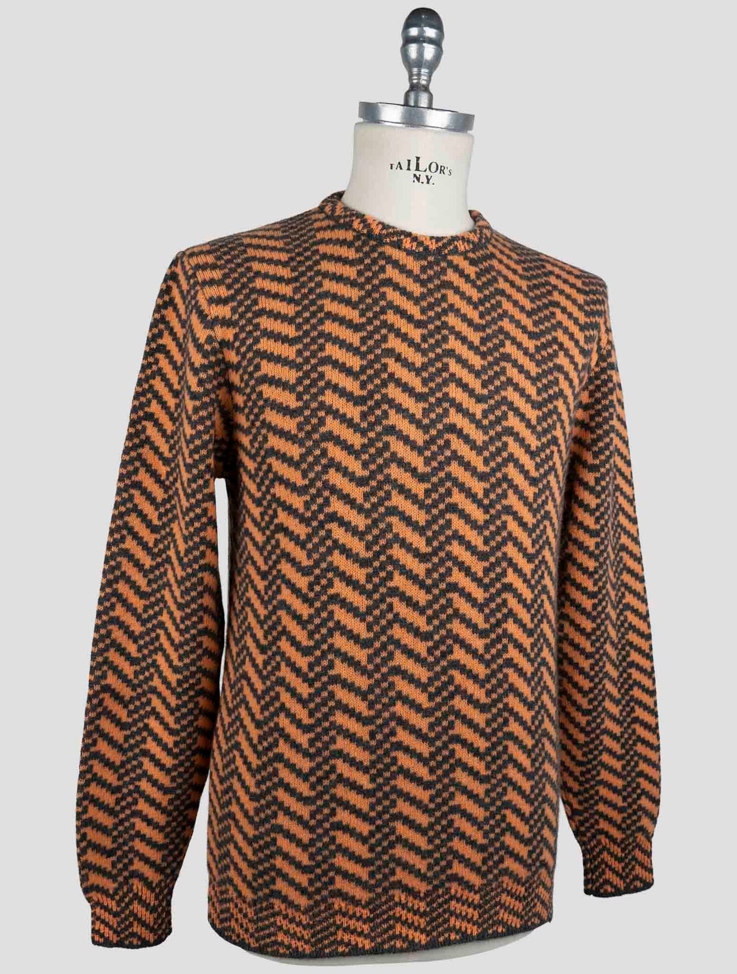 Kiton Orange Gray Cashmere Sweater Crewneck