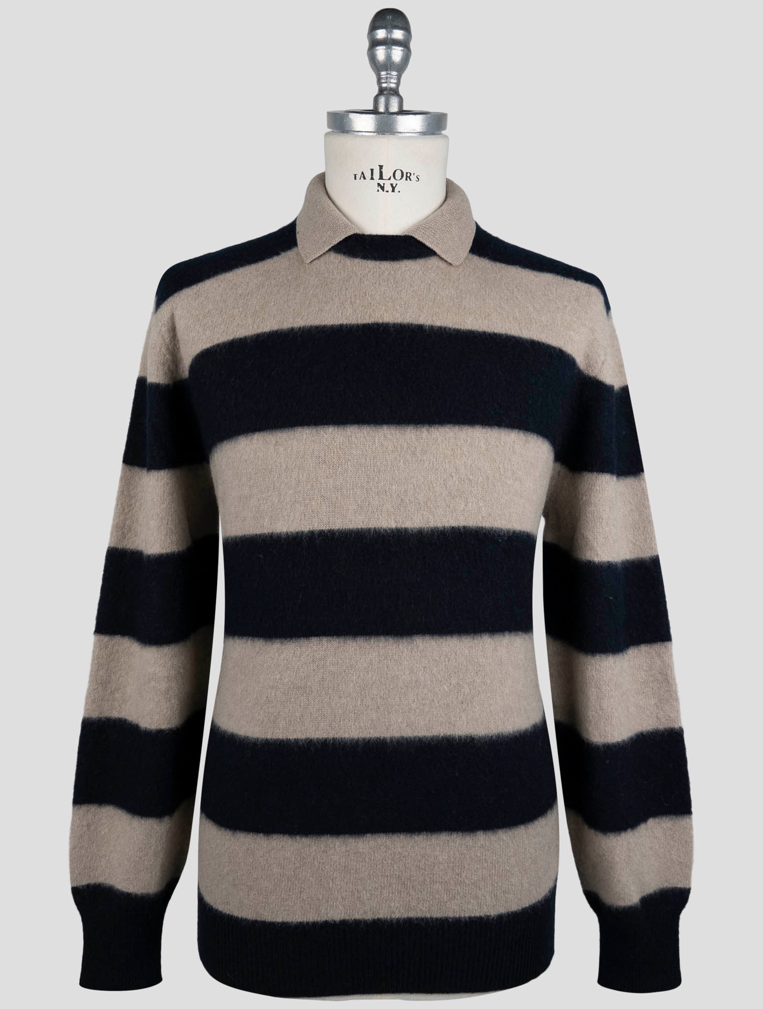 Kiton Beige Blue Wool Cashmere Sweater Polo