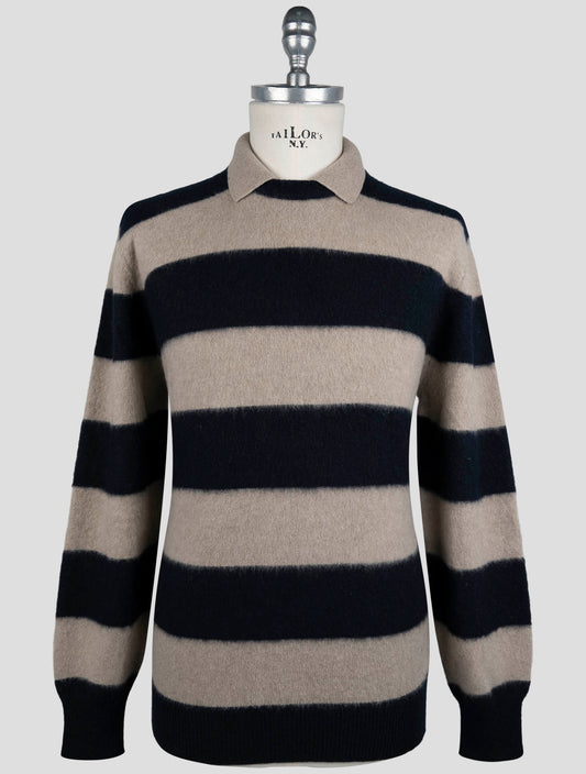 Kiton Beige Blue Wool Cashmere Sweater Polo