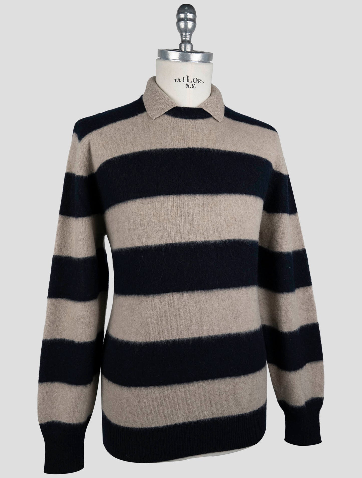 Kiton Beige Blue Wool Cashmere Sweater Polo