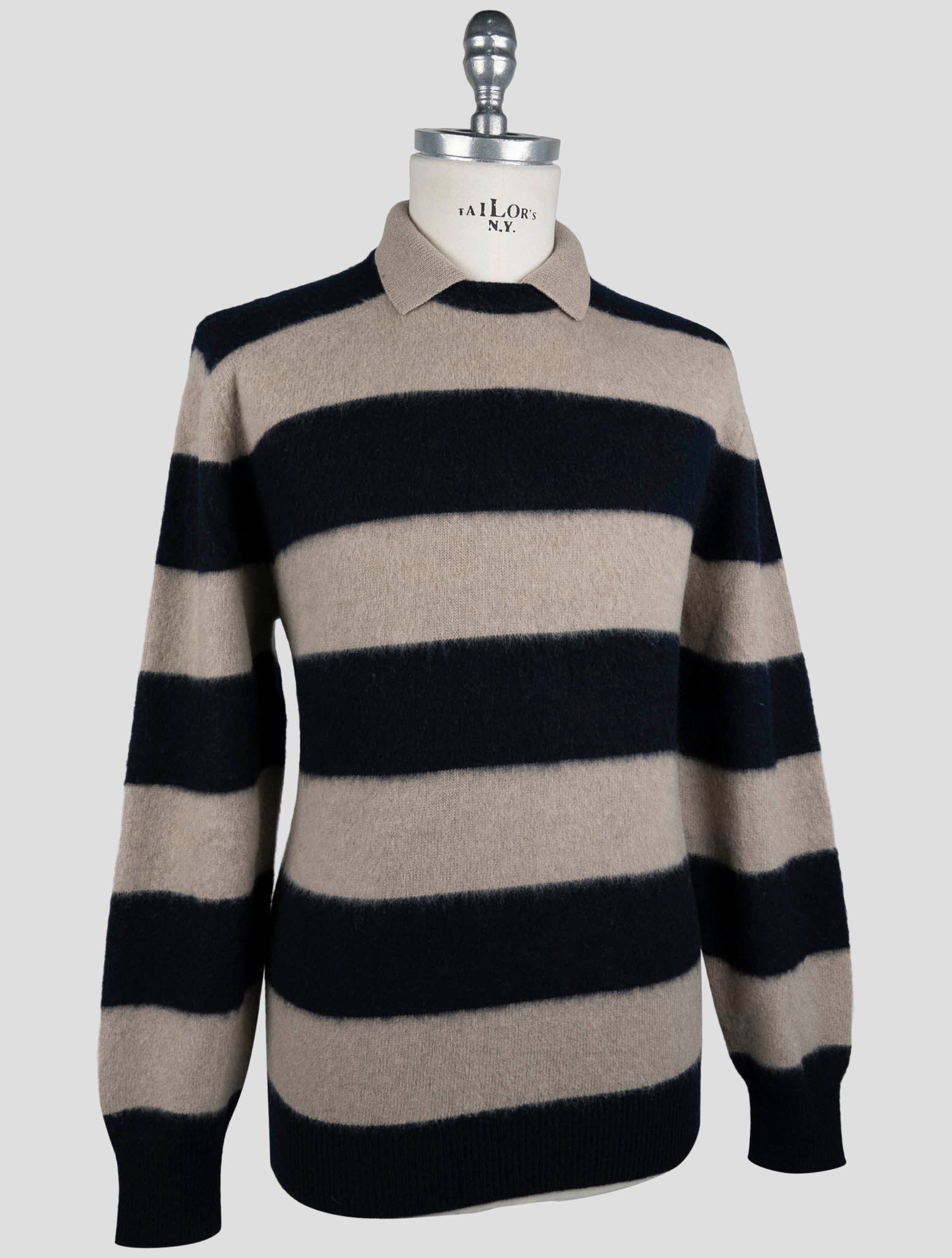 Kiton Beige Blue Wool Cashmere Sweater Polo