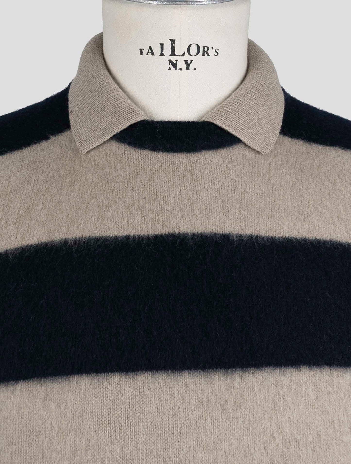 Kiton Beige Blue Wool Cashmere Sweater Polo