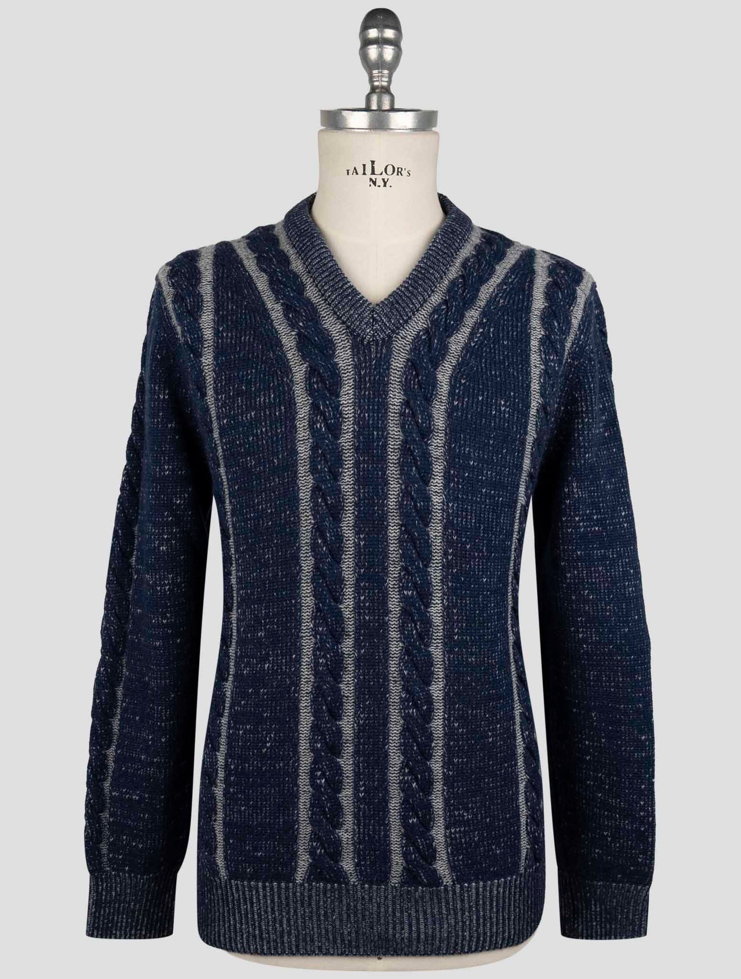 Kiton Blue Gray Cashmere Sweater V-Neck