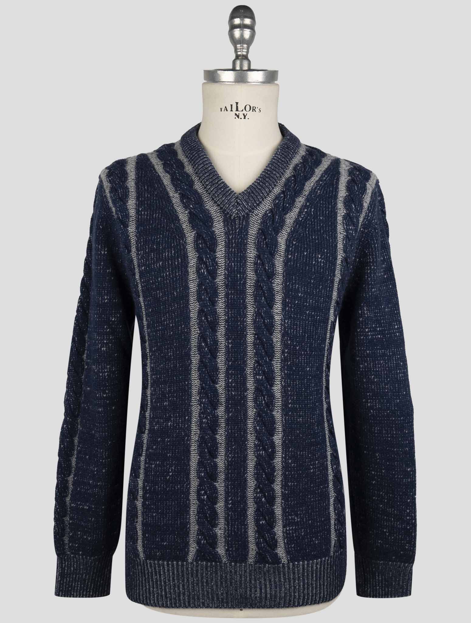 Kiton Blue Gray Cashmere Sweater V-Neck