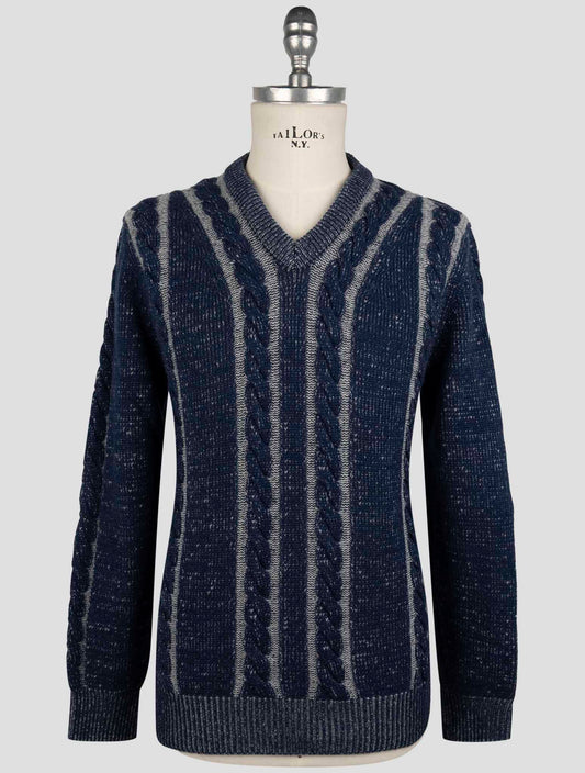 Kiton Blue Gray Cashmere Sweater V-Neck