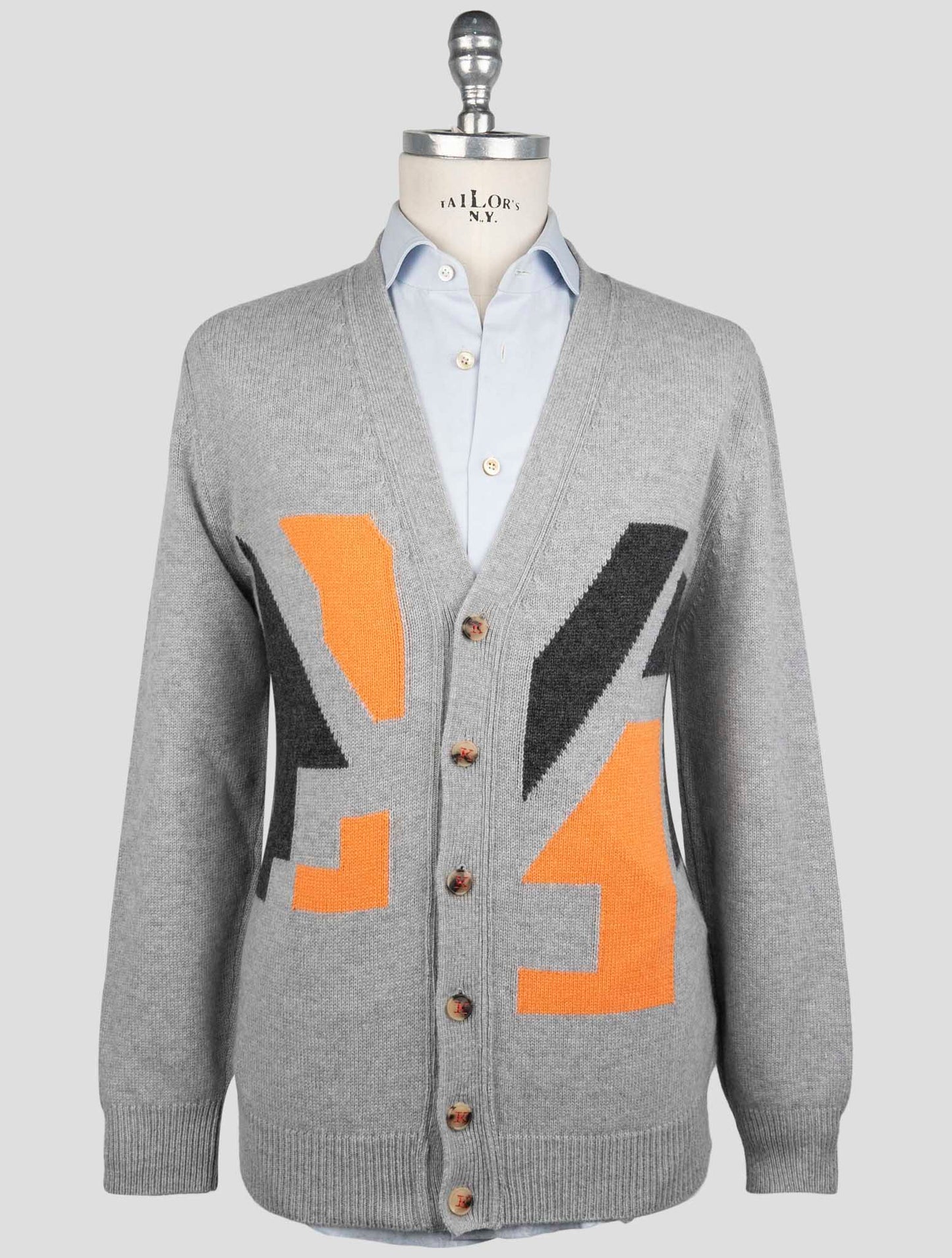 Kiton Gray Orange Cashmere Sweater Cardigan