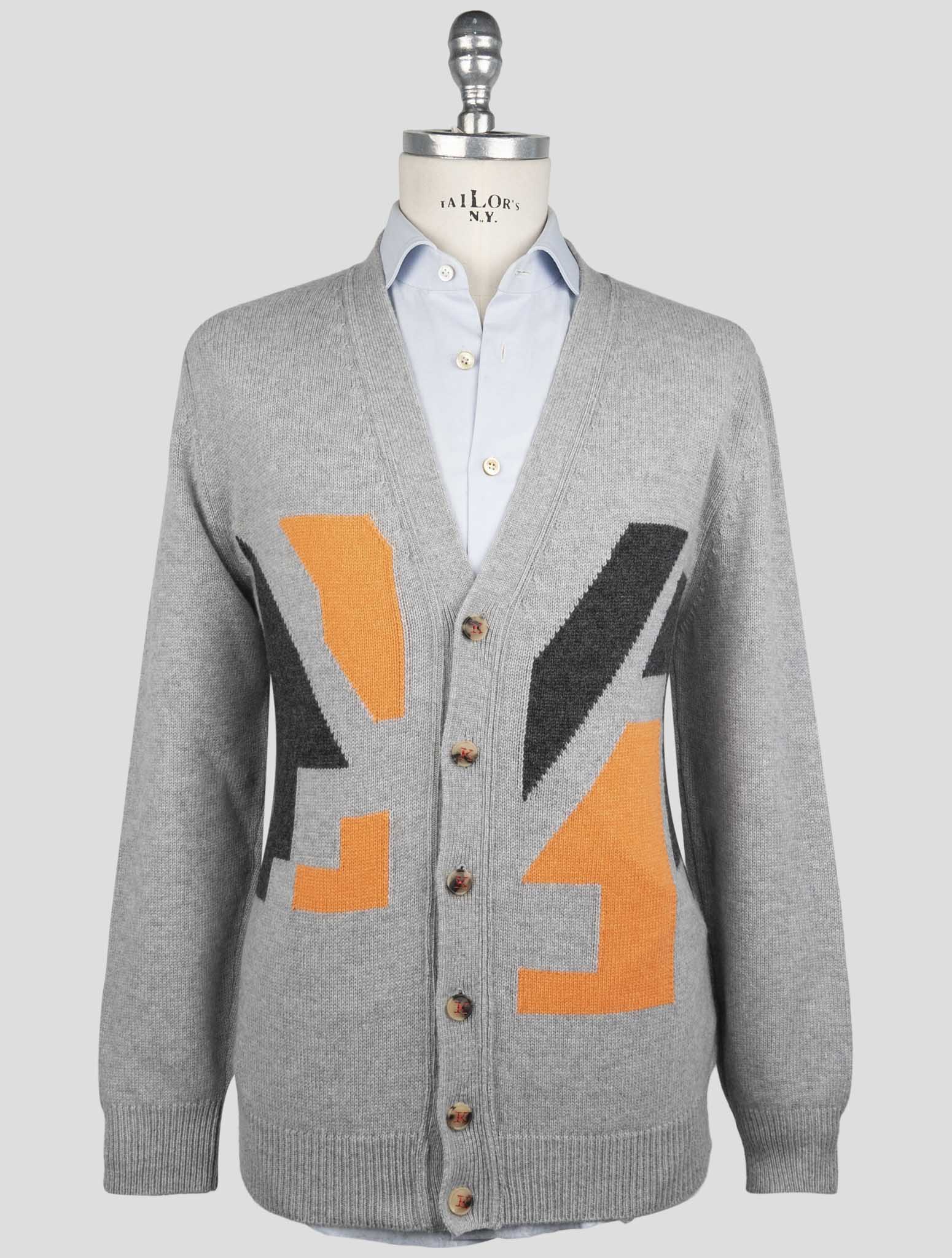 Kiton Gray Orange Cashmere Sweater Cardigan