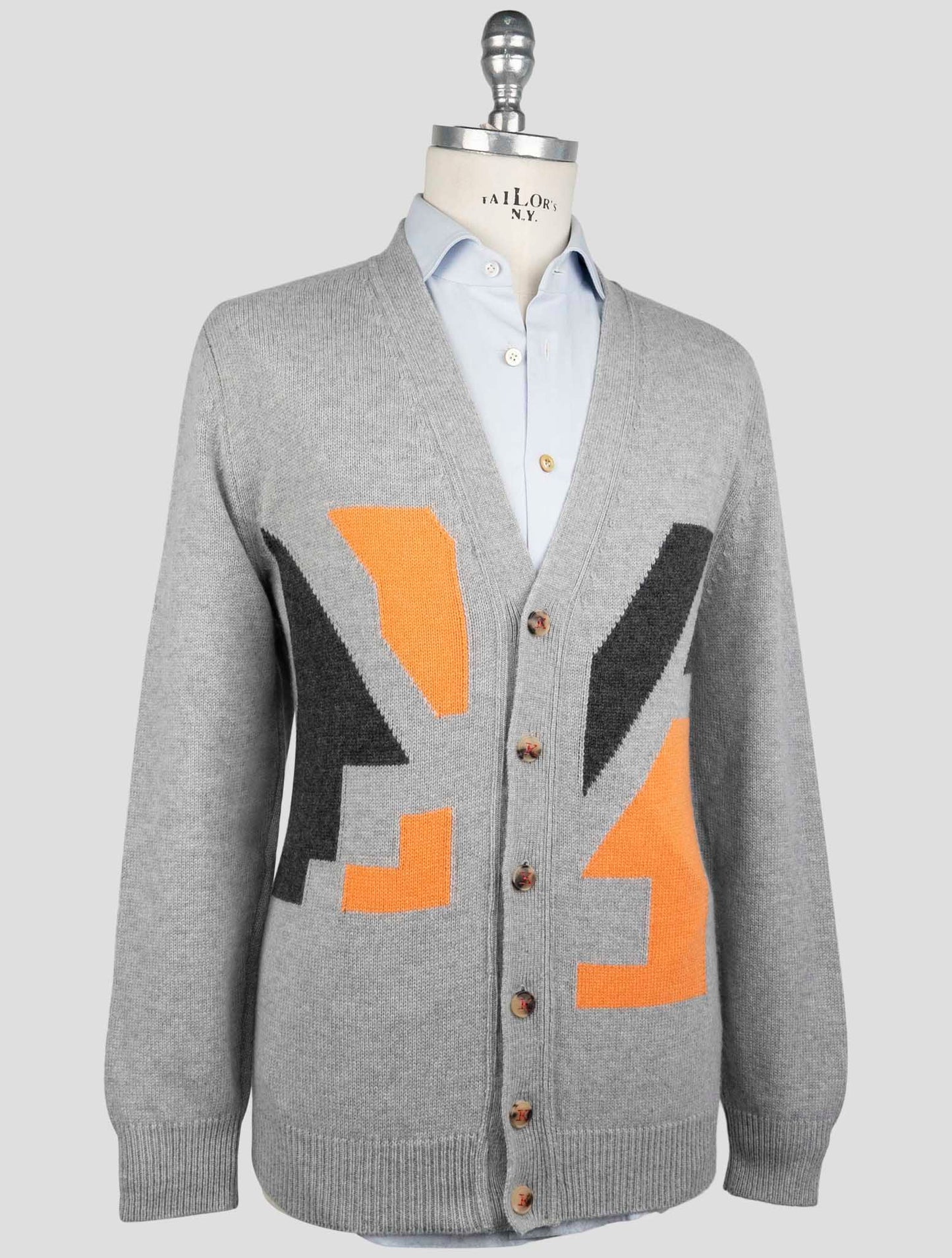 Kiton Gray Orange Cashmere Sweater Cardigan