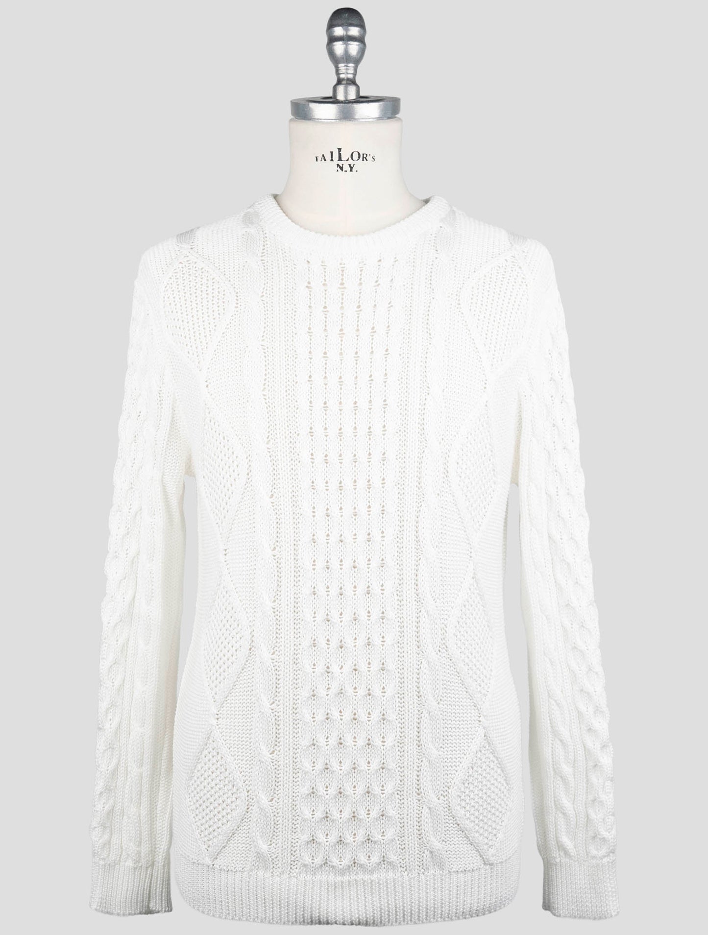 Kiton White Cotton Sweater Crewneck
