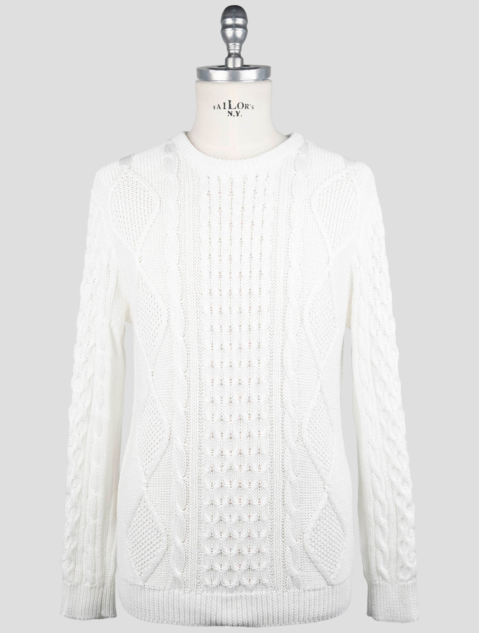 Kiton White Cotton Sweater Crewneck