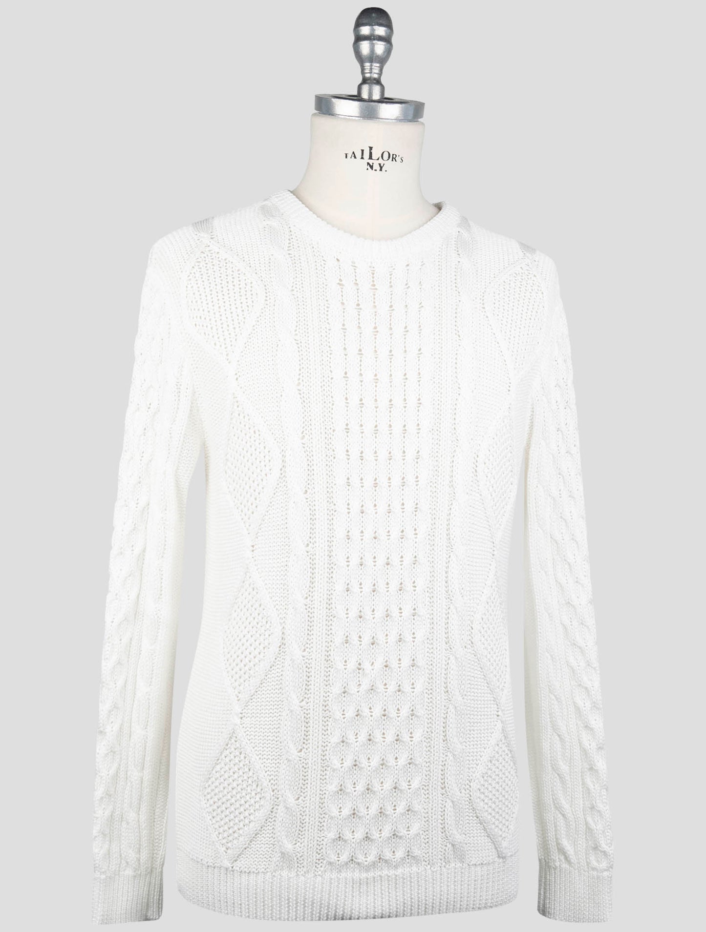 Kiton White Cotton Sweater Crewneck