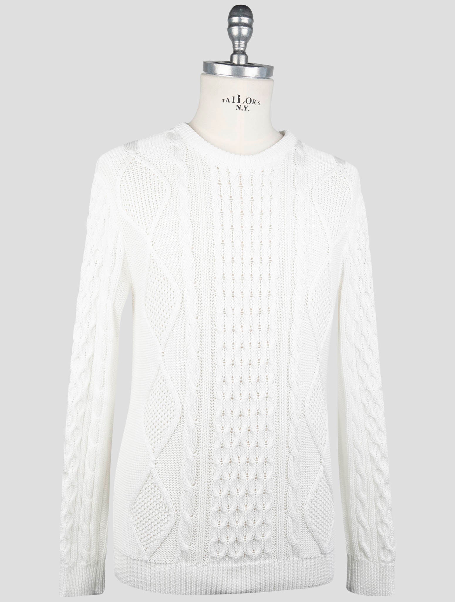 Kiton White Cotton Sweater Crewneck