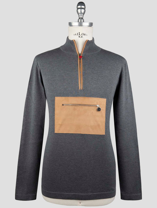 Kiton Gray Cotton Sweater Half Zip