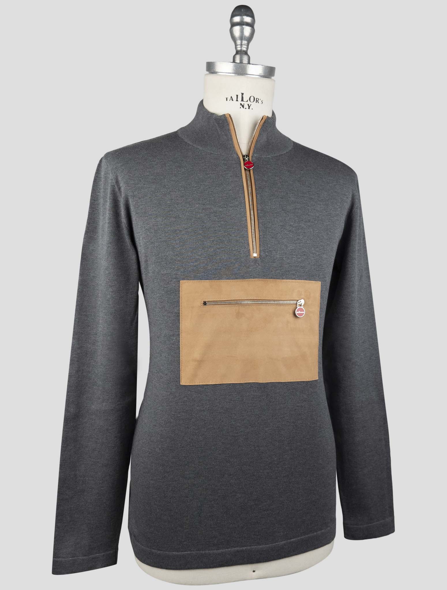 Kiton Gray Cotton Sweater Half Zip