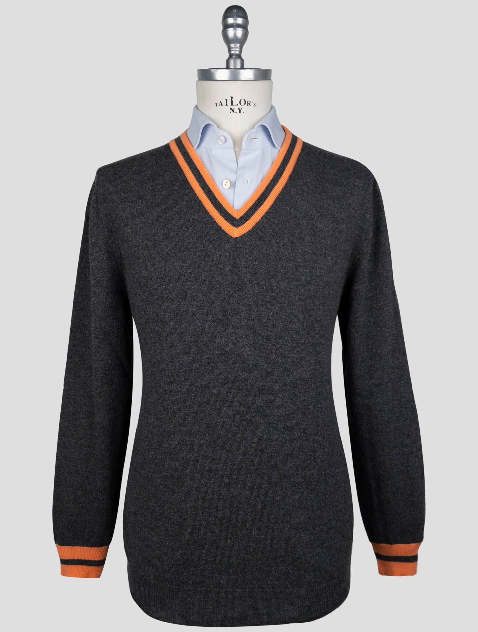 Kiton Orange Cashmere Sweater V-Neck