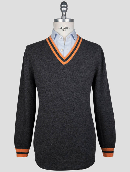 Kiton Orange Cashmere Sweater V-Neck