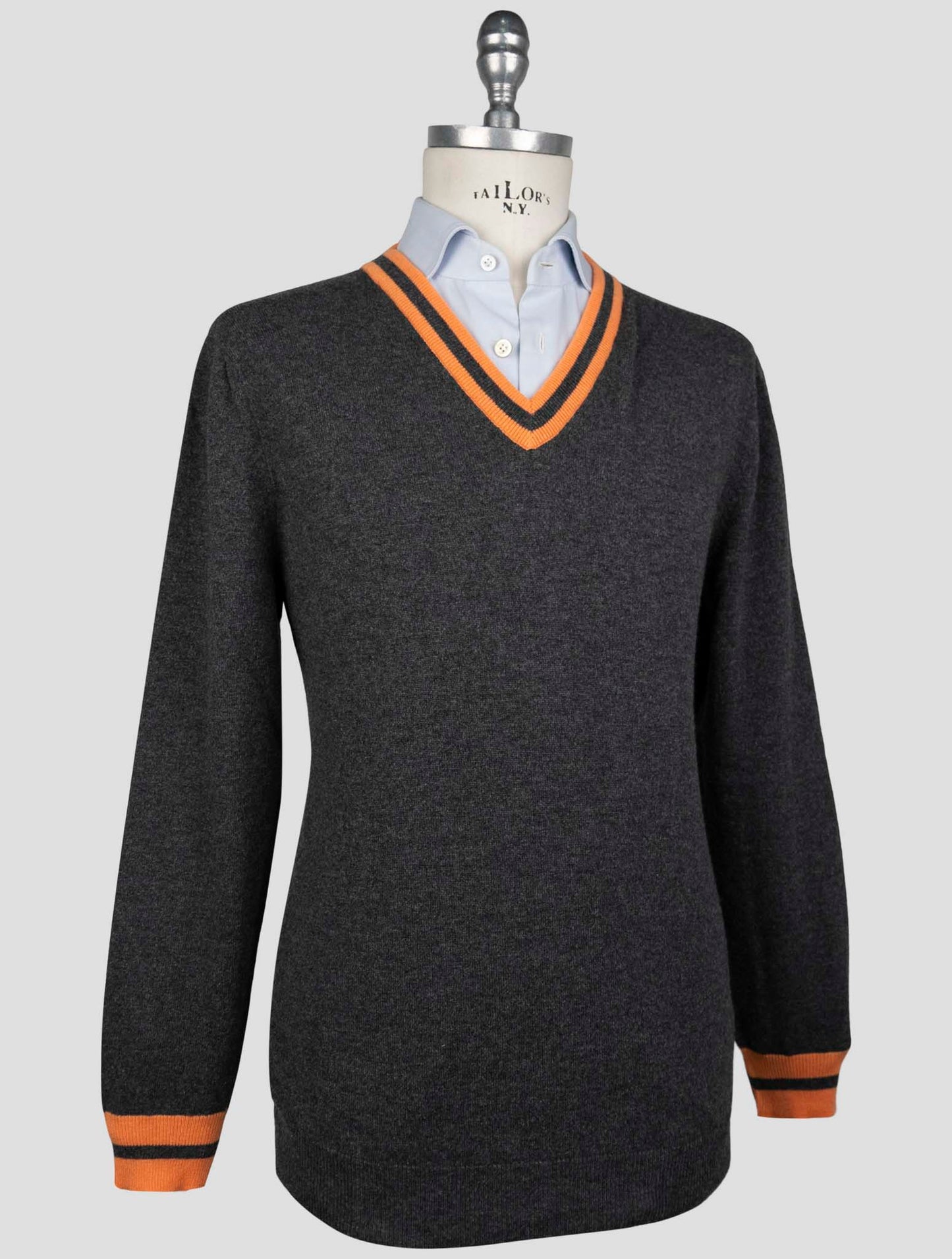 Kiton Orange Cashmere Sweater V-Neck