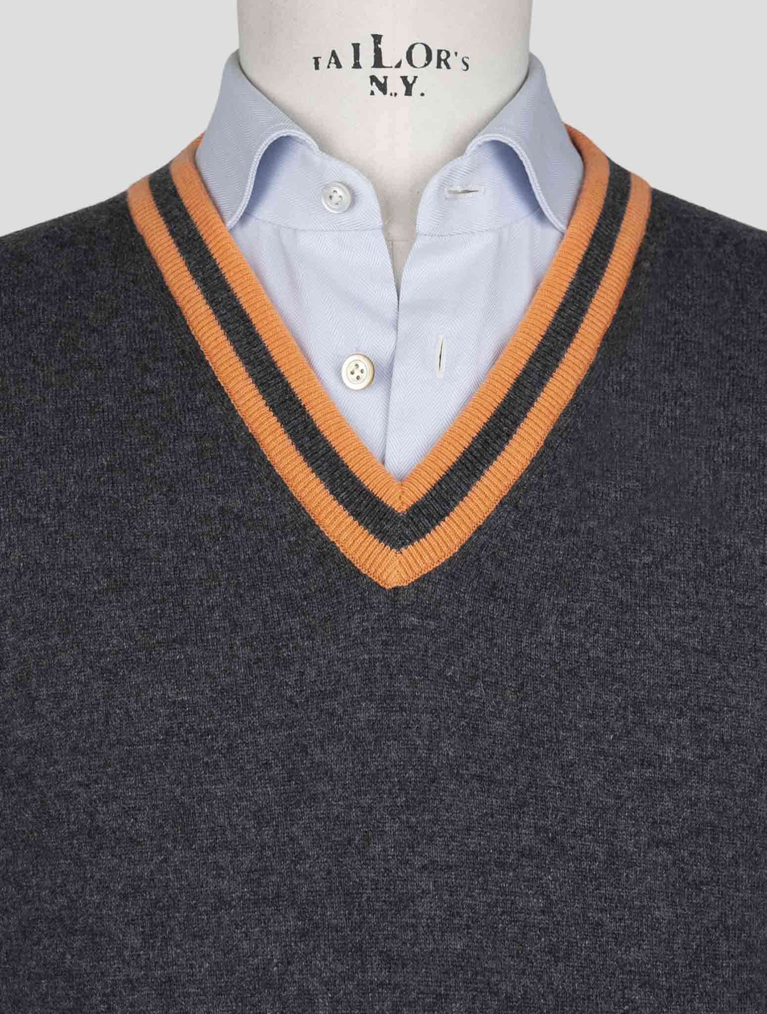 Kiton Orange Cashmere Sweater V-Neck