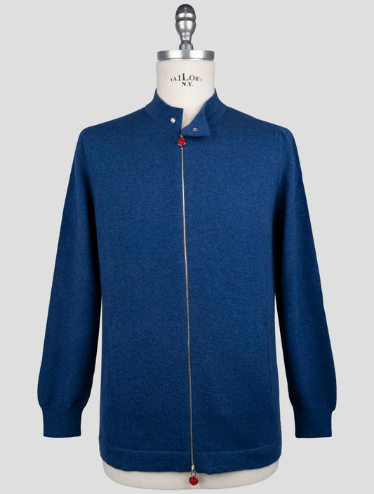 Kiton Blue Wool Sweater Full Zip