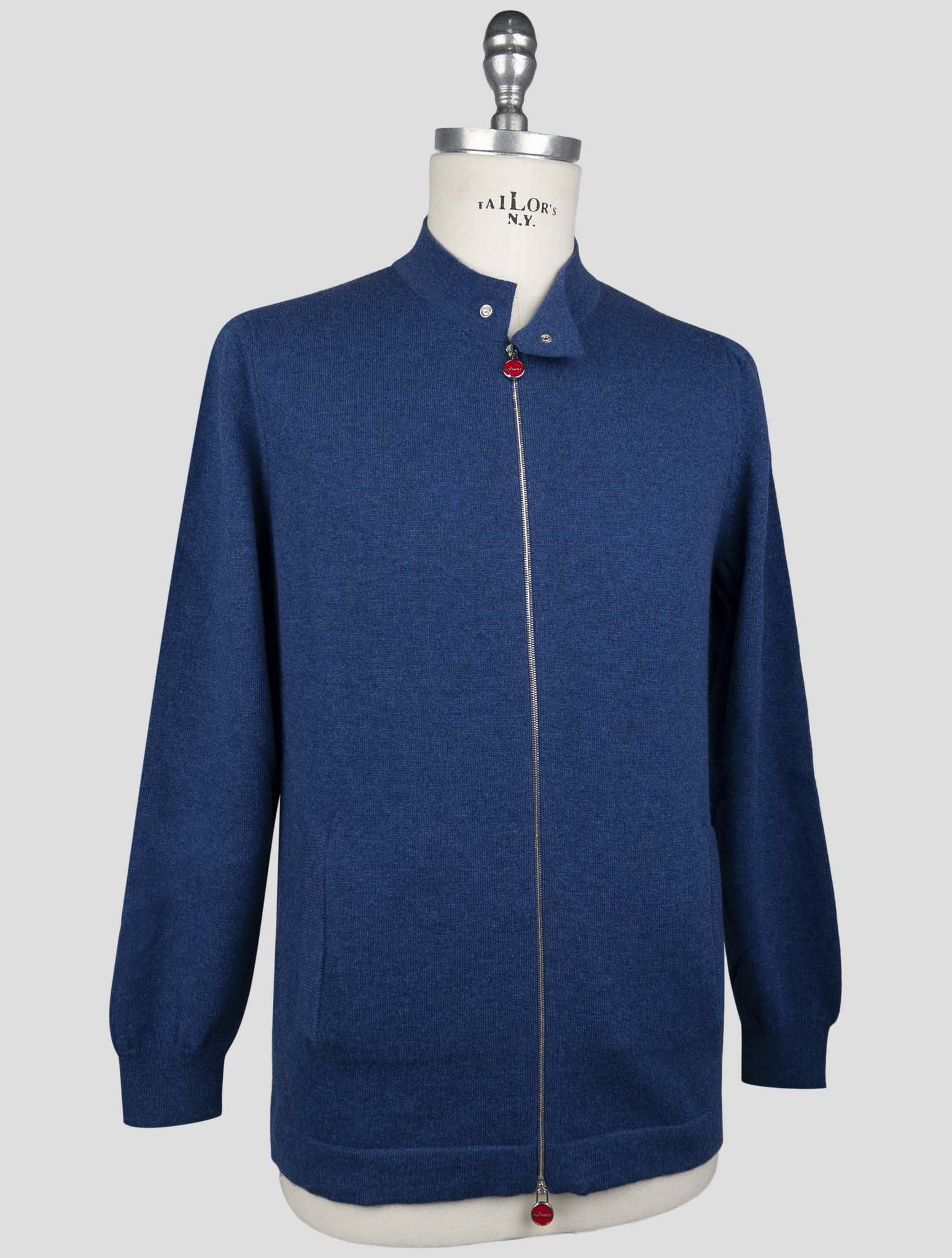 Kiton Blue Wool Sweater Full Zip