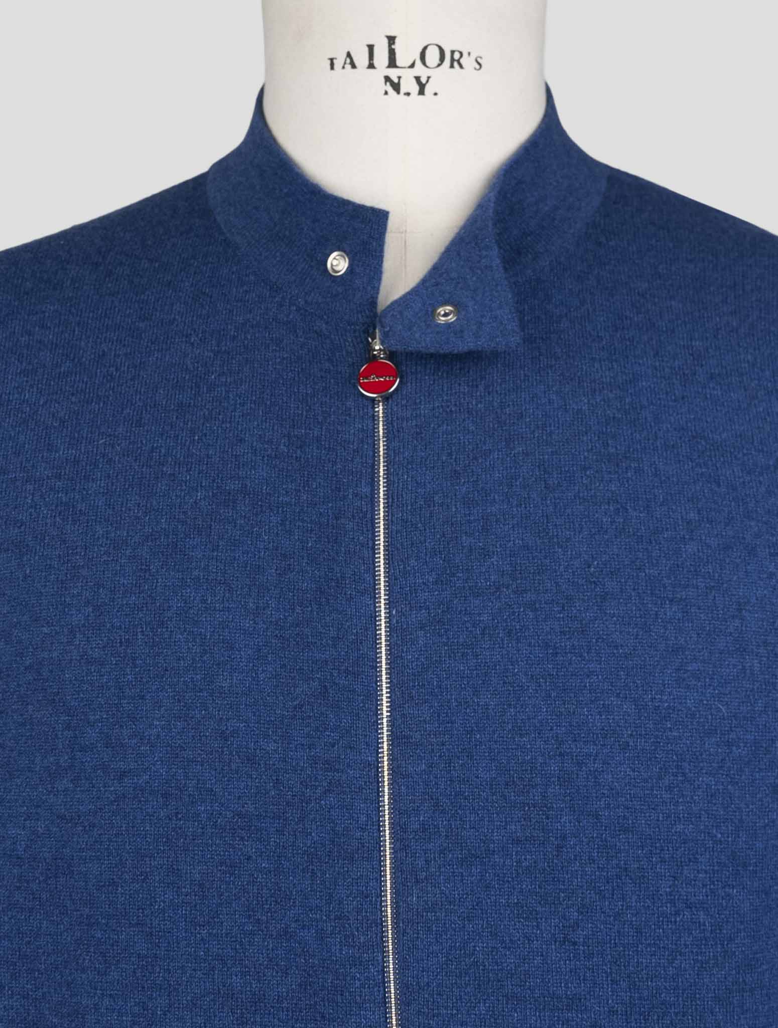 Kiton Blue Wool Sweater Full Zip