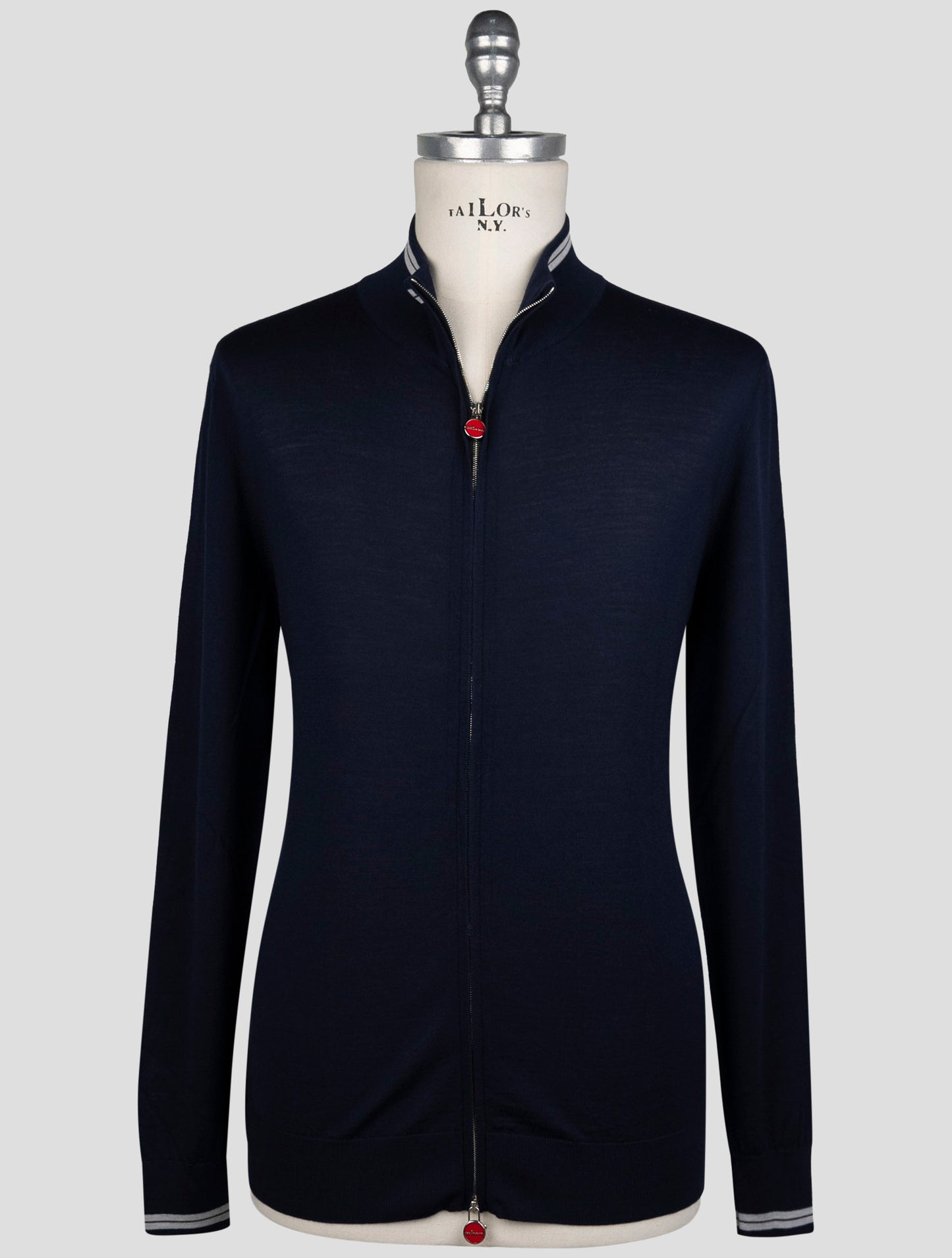 Kiton Blue Wool Sweater Half Zip