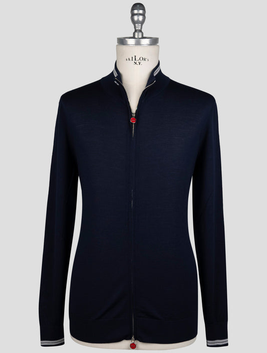 Kiton Blue Wool Sweater Half Zip