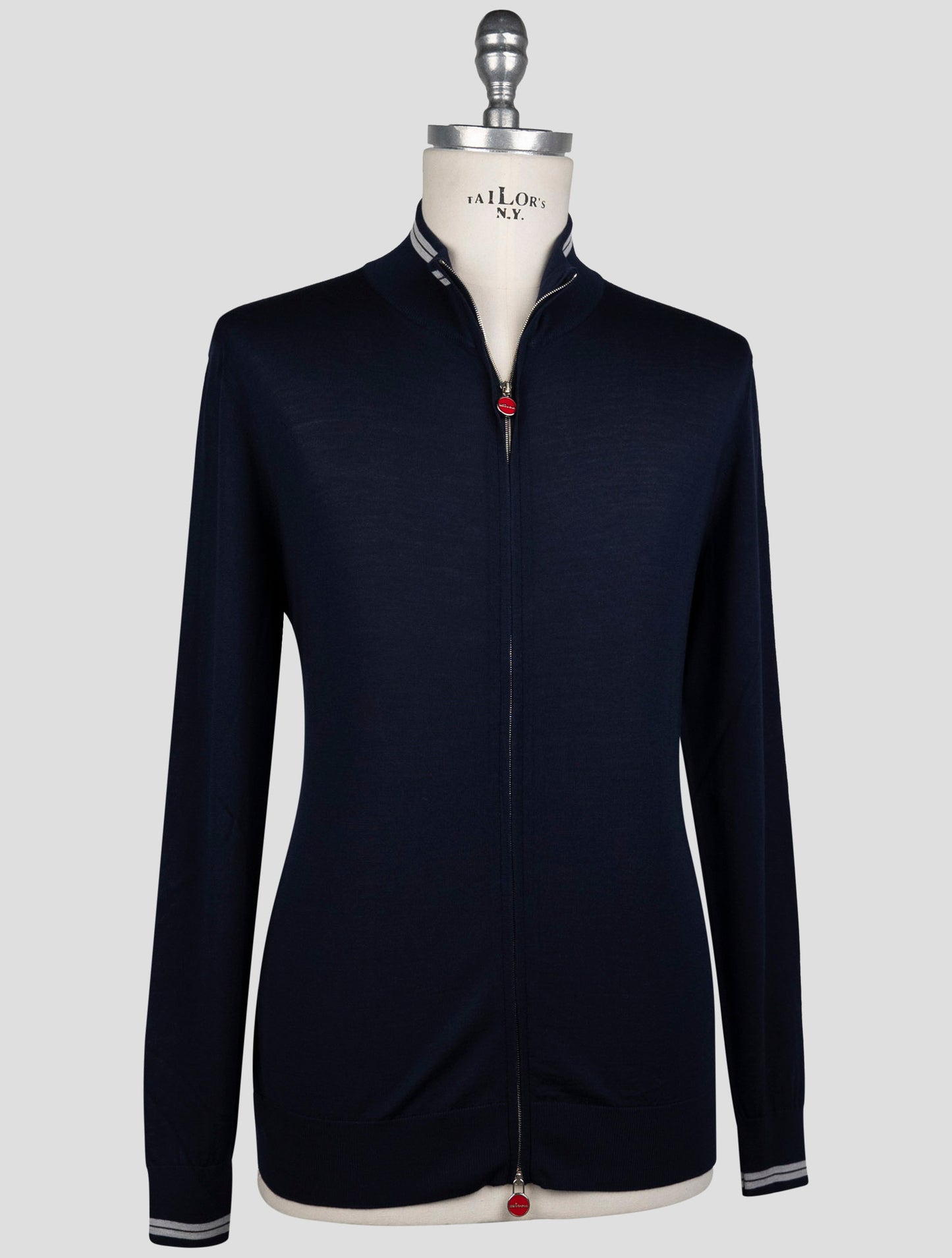 Kiton Blue Wool Sweater Half Zip
