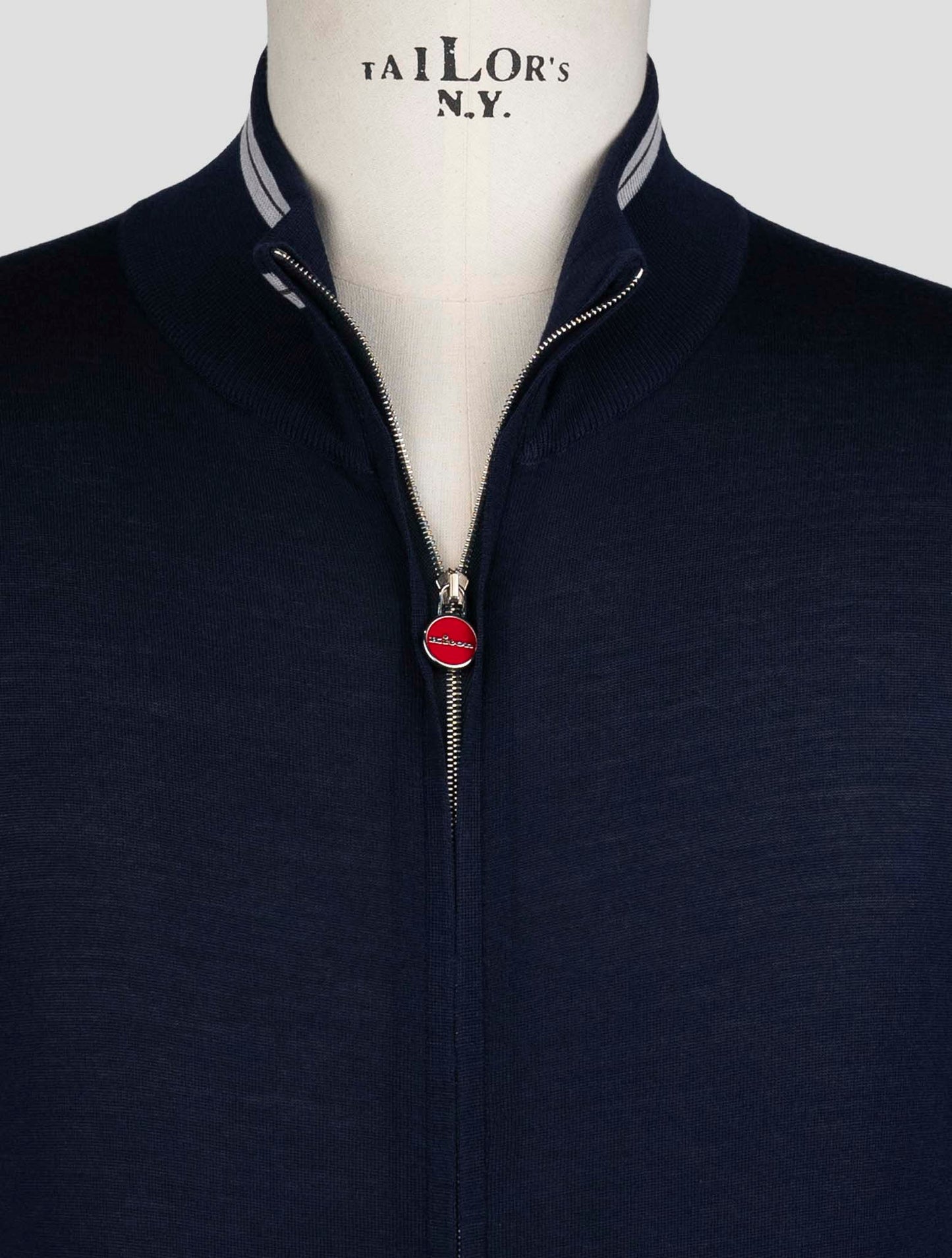 Kiton Blue Wool Sweater Half Zip