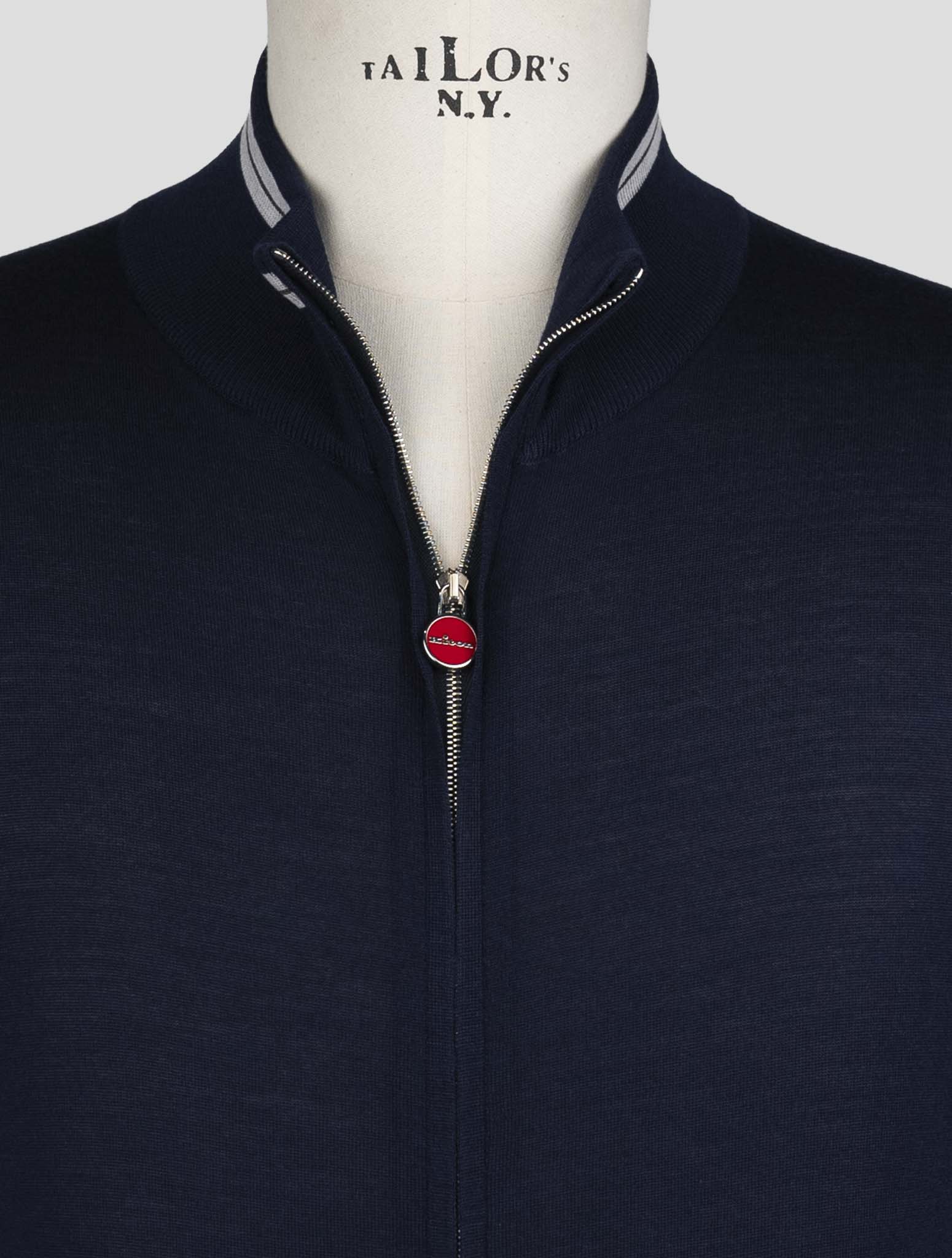 Kiton Blue Wool Sweater Half Zip