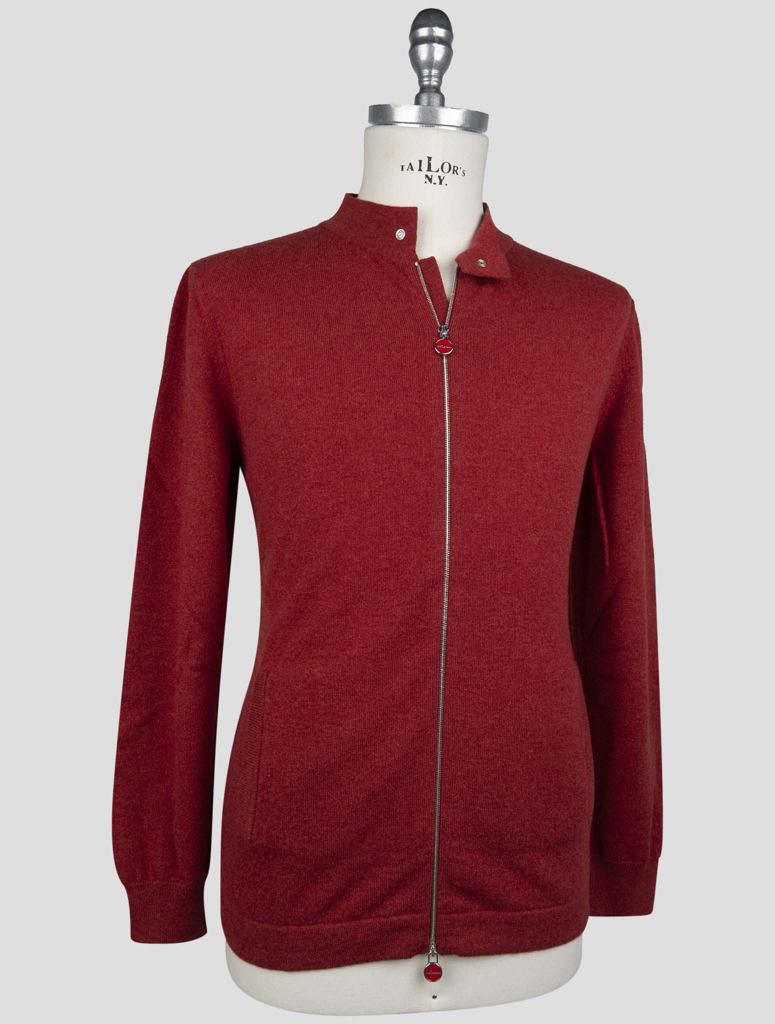 Kiton Red Cashmere Sweater Full Zip